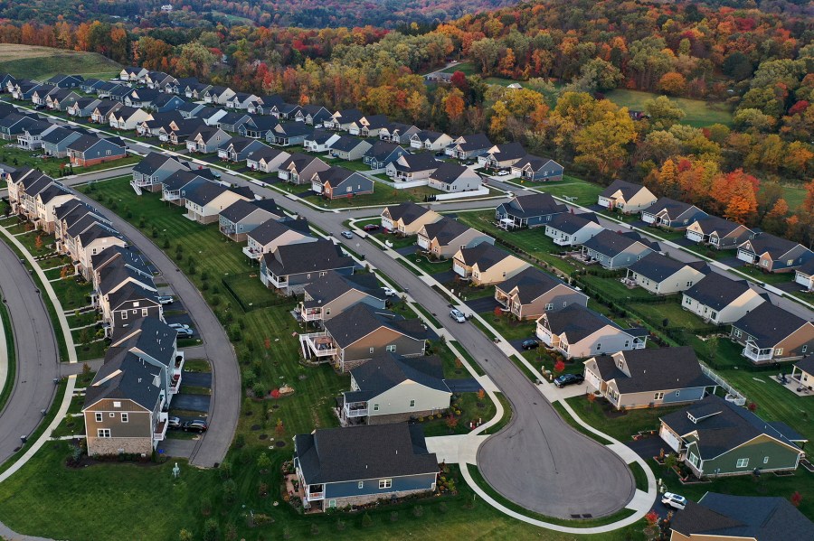 FILE - This is a new housing development in Middlesex Township, Pa., on Oct. 12, 2022. Among the roughly 63% of U.S. homes with a mortgage, average homeowner equity per borrower was $274,070 in the first quarter of 2023, down 1.9% from the same quarter last year, according to real estate data tracker CoreLogic. (AP Photo/Gene J. Puskar, File)