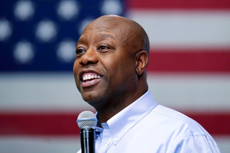 FILE - Republican presidential candidate Sen. Tim Scott, R-S.C., speaks during a town hall, May 8, 2023, in Manchester, N.H. (AP Photo/Charles Krupa, File)