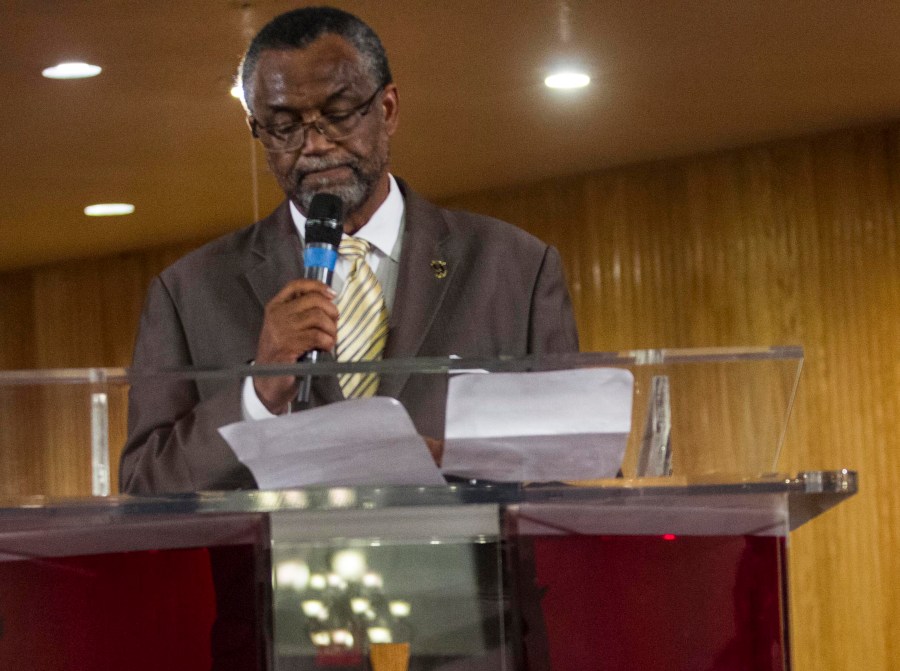 FILE - Los Angeles City council member Curren Price Jr., speaks at the Paradise Baptist Church in Los Angeles on Aug. 19, 2014, during a community forum. Prosecutors charged Price, with embezzlement and perjury on Tuesday, June 13, 2023. The criminal case is the latest one to upend the scandal-plagued governing board of the nation's second-largest largest city. (AP Photo/Ringo H.W. Chiu, File)