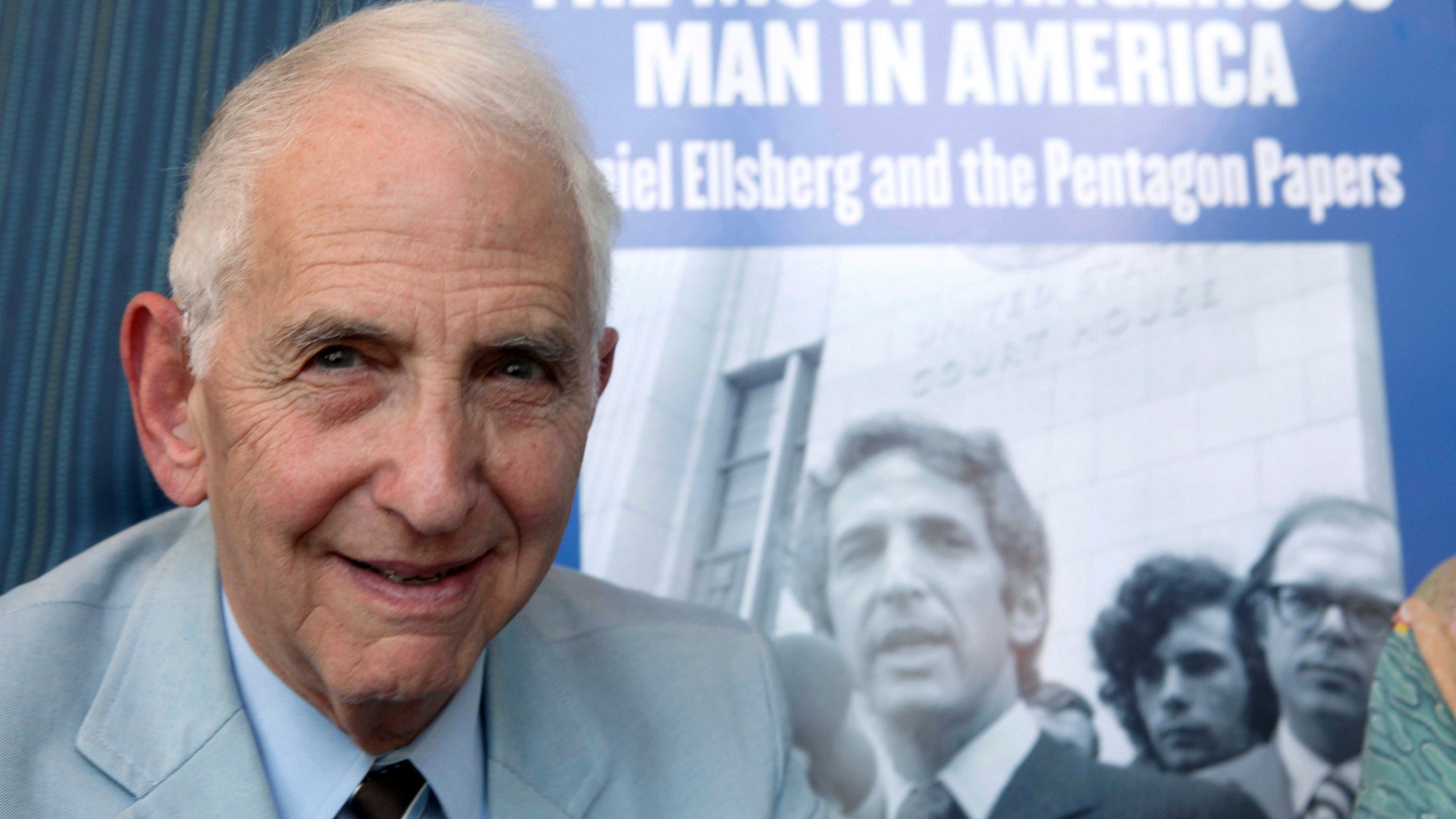 FILE - Daniel Ellsberg speaks during an interview in Los Angeles on Sept. 23, 2009. Ellsberg, the government analyst and whistleblower who leaked the “Pentagon Papers” in 1971, has died. He was 92. (AP Photo/Nick Ut, File)