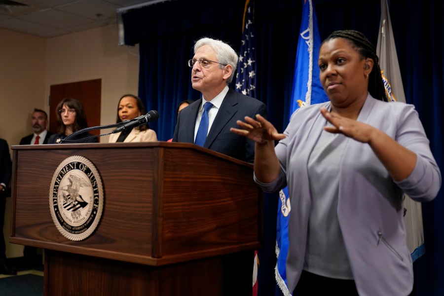 Attorney General Merrick Garland talks about a Department of Justice report that found the Minneapolis Police Department has engaged in a pattern or practice of discrimination during a news conference, Friday, June 16, 2023, in Minneapolis. The two-year probe found that Minneapolis officers used excessive force, including “unjustified deadly force,” and violated the rights of people engaged in constitutionally protected speech. (AP Photo/Abbie Parr)