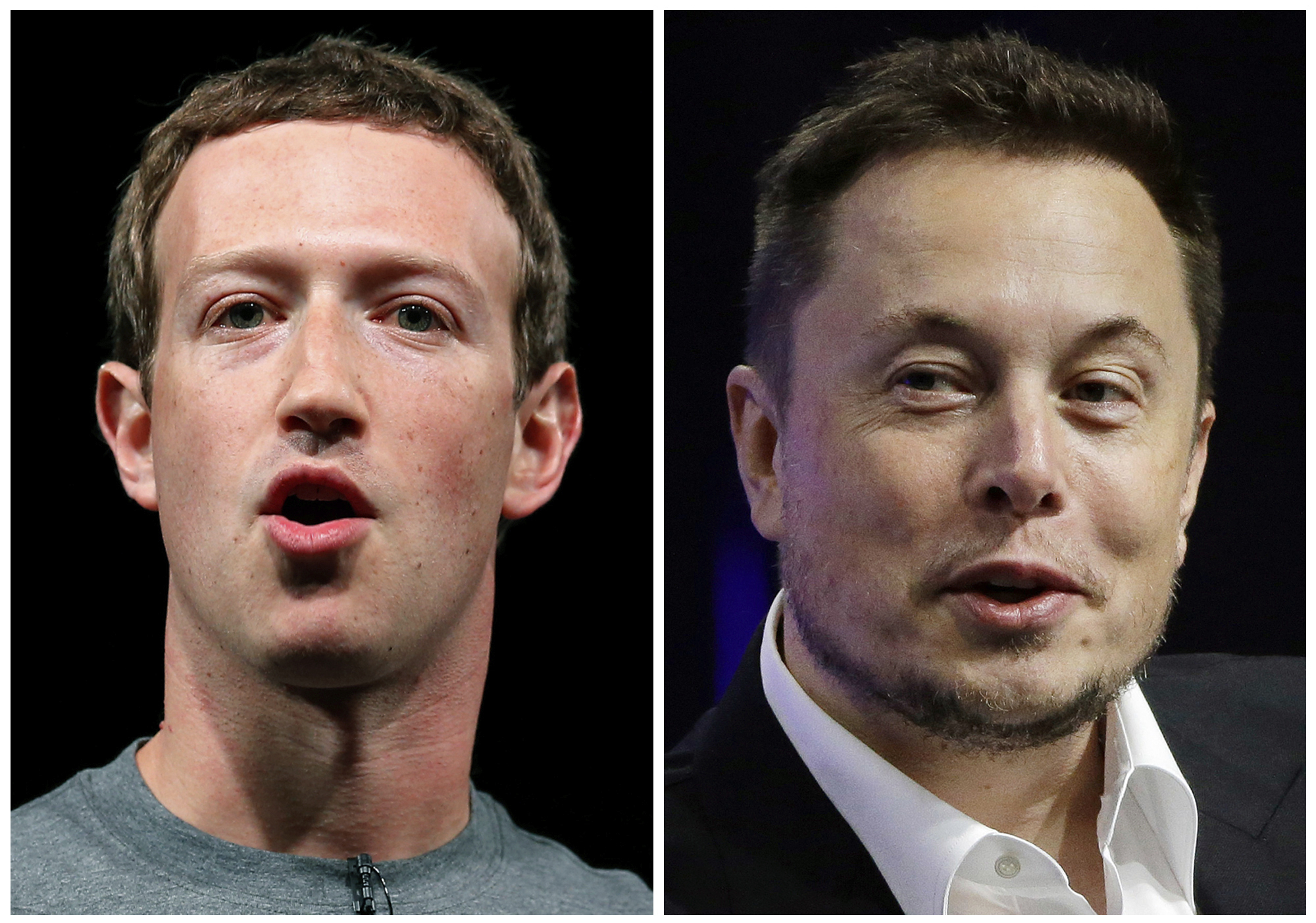 This combo of file images shows Facebook CEO Mark Zuckerberg, left, and Tesla and SpaceX CEO Elon Musk. Elon Musk and Mark Zuckerberg are ready to fight, offline. In a now-viral back-and-forth seen on Twitter and Instagram this week, the two tech billionaires seemingly agreed to a “cage match” face off. (AP Photo/Manu Fernandez, Stephan Savoia)