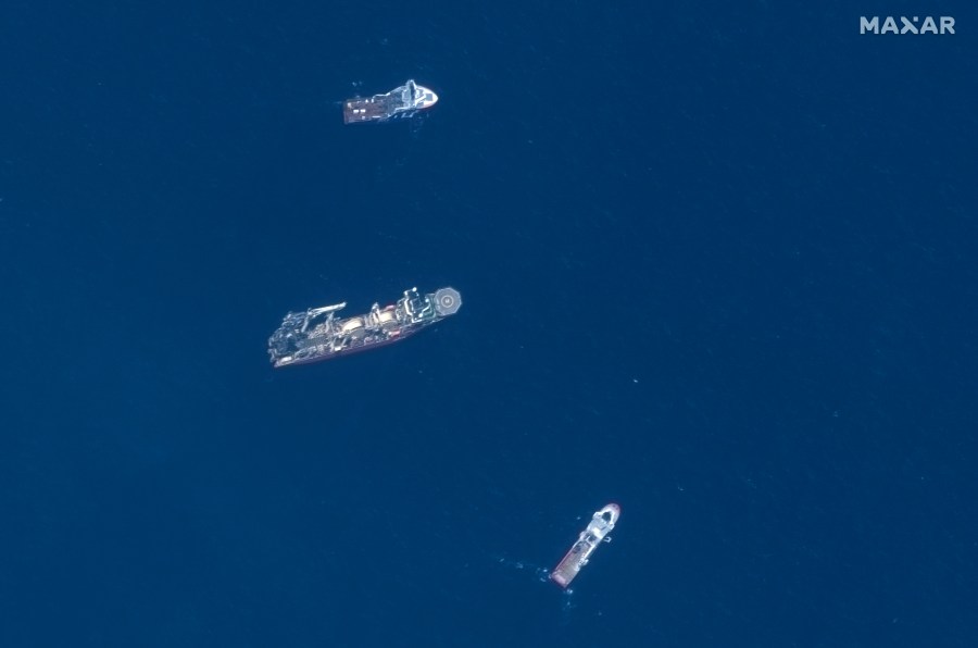 The wrecks of the Titanic and the Titan sit on the ocean floor, separated by 1,600 feet