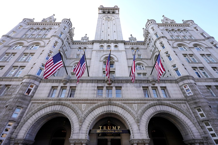 FILE - A view of the Trump International Hotel is seen on March 4, 2021, in Washington. The Supreme Court on Monday, June 26, 2023, dismissed a case it had planned to hear about limits on lawsuits filed by members of Congress against the federal government, in a dispute that involved the former Trump International Hotel in Washington, now a Waldorf Astoria. (AP Photo/Julio Cortez, File)