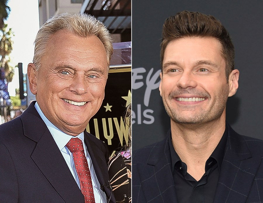 Pat Sajak attends a ceremony honoring Harry Friedman with a star on the Hollywood Walk of Fame in Los Angeles on Nov. 1, 2019, left, and Ryan Seacrest attends the Walt Disney Television 2019 upfront in New York on May 14, 2019. Seacrest will become the new “Wheel of Fortune” host after Pat Sajak’s retirement next year. Seacrest and Sony Pictures Television announced Tuesday that Seacrest has signed a multi-year deal to host the long-running game show starting with Season 42. (AP Photo)