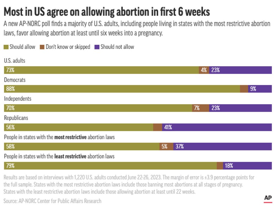 A new AP-NORC poll shows most U.S. adults support abortion access in the first six weeks of a pregnancy. (AP Digital Embed)