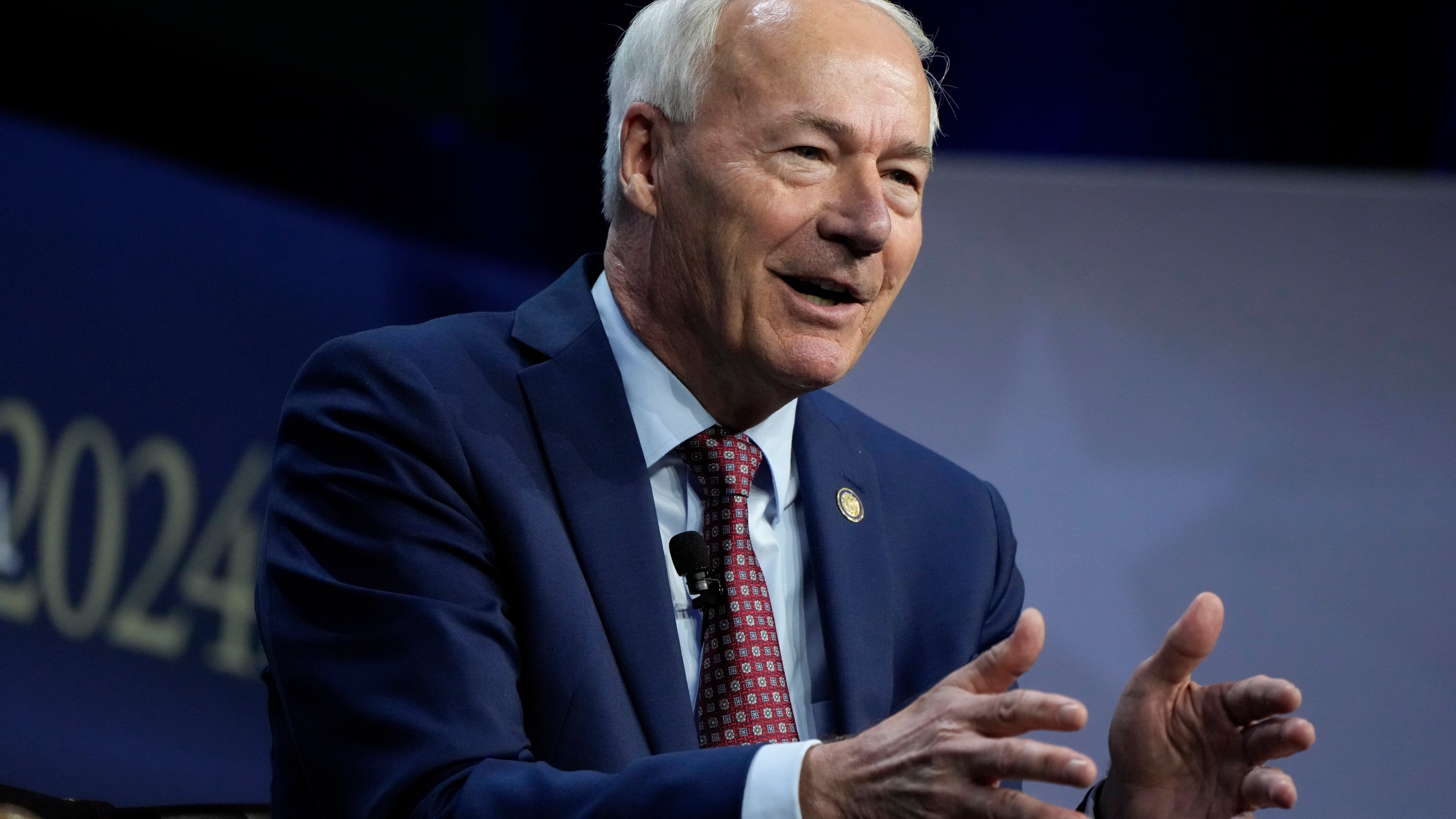 Republican presidential candidate former Arkansas Gov. Asa Hutchinson speaks during the Family Leadership Summit, Friday, July 14, 2023, in Des Moines, Iowa. (AP Photo/Charlie Neibergall)