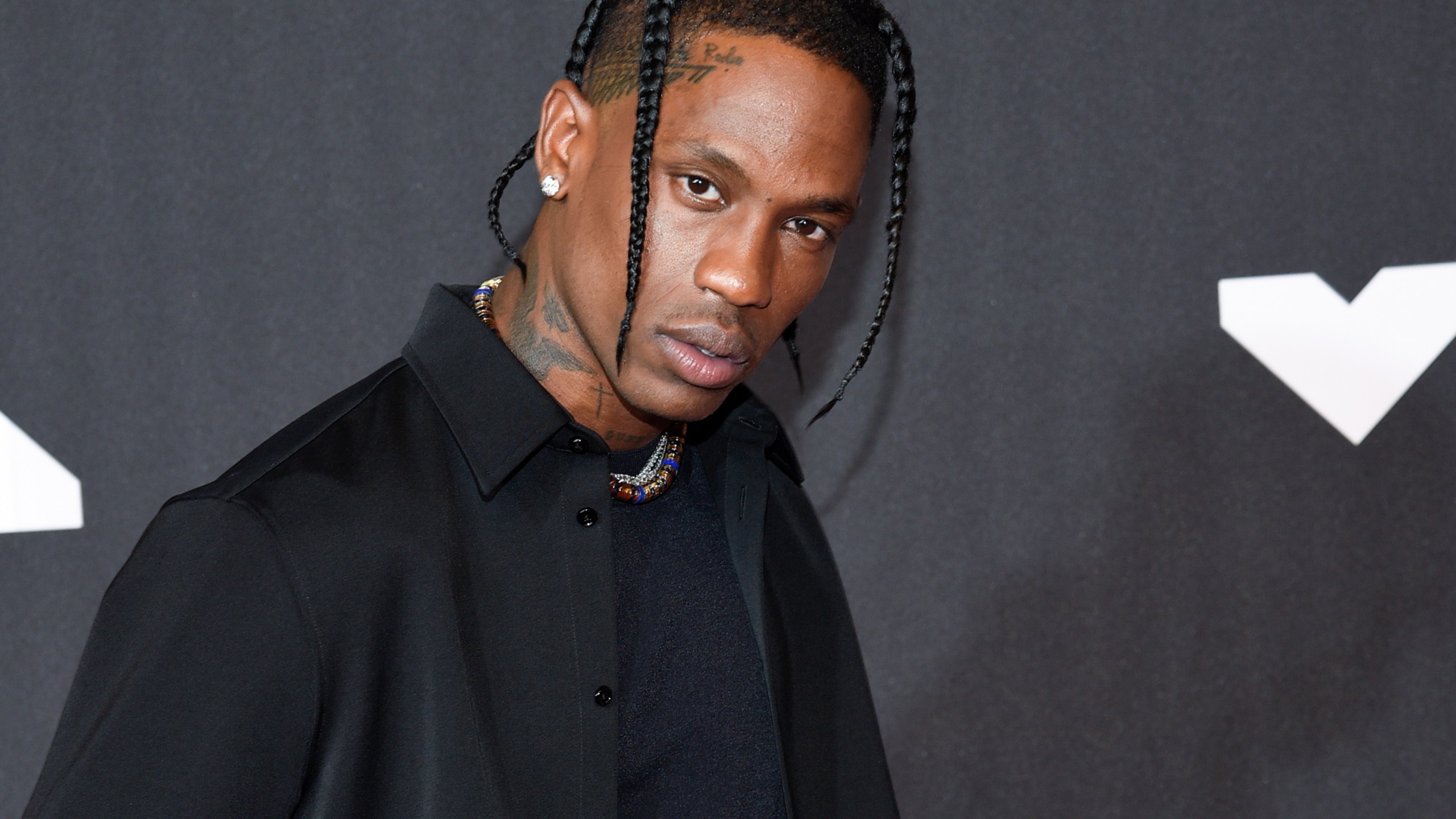 FILE - Travis Scott arrives at the MTV Video Music Awards at Barclays Center on Sept. 12, 2021, in New York. Scott released his first album in five years on Friday, the 19 track “Utopia." (Photo by Evan Agostini/Invision/AP, File)