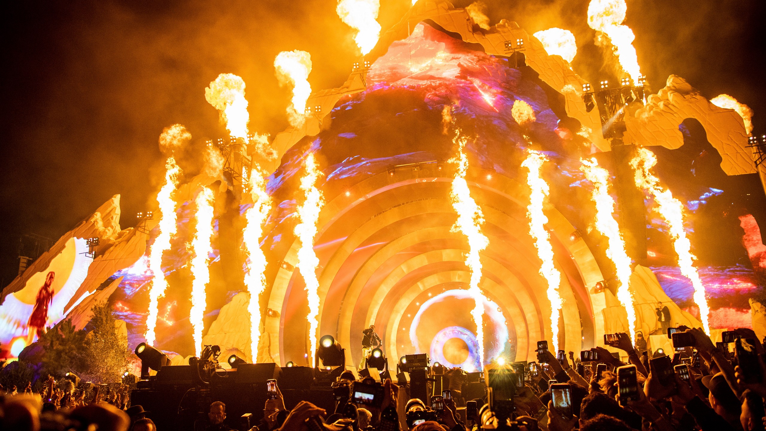 FILE - Travis Scott performs at Day 1 of the Astroworld Music Festival at NRG Park, Nov. 5, 2021, in Houston. A nearly 1,300-page police report released on Friday, July 28, 2023, shows some of the safety concerns people had before rap superstar Travis Scott took the stage at the deadly 2021 Astroworld festival in Houston. (Photo by Amy Harris/Invision/AP, File)