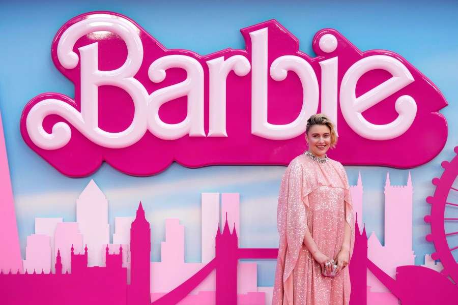 Writer/director/executive producer Greta Gerwig poses for photographers upon arrival at the premiere of the film 'Barbie' on Wednesday, July 12, 2023, in London. (Scott Garfitt/Invision/AP)