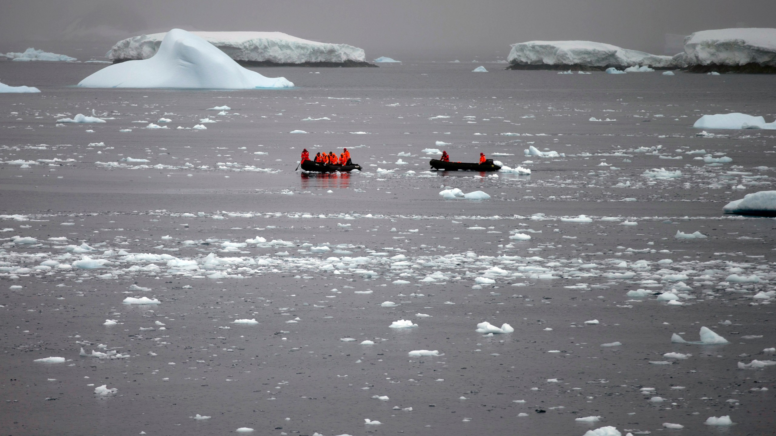 FILE - Chilean Navy officers transport scientists to Chile's Station Bernardo O'Higgins in Antarctica on Jan. 22, 2015. A new study released Tuesday, Aug. 8, 2023, concludes that Antarctica is already being and will continue to be affected by more frequent and severe extreme weather events, a known byproduct of human-caused climate change. (AP Photo/Natacha Pisarenko, File)