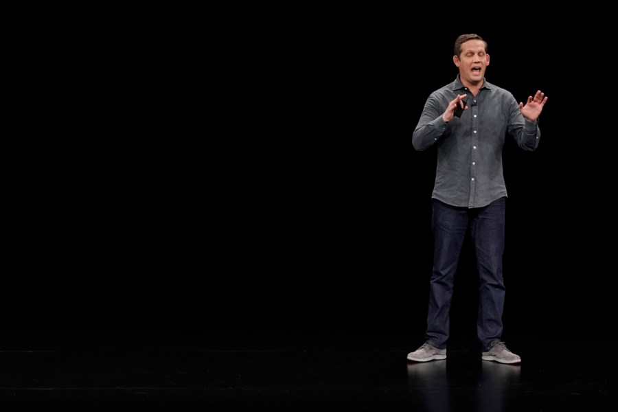 FILE - Peter Stern, Apple Vice President of Services, speaks at the Steve Jobs Theater during an event to announce new products Monday, March 25, 2019, in Cupertino, Calif. Ford said Monday, Aug. 14, 2023, it hired Stern, who will run Ford Integrated Services, a unit that will combine software and hardware into services.(AP Photo/Tony Avelar, File)