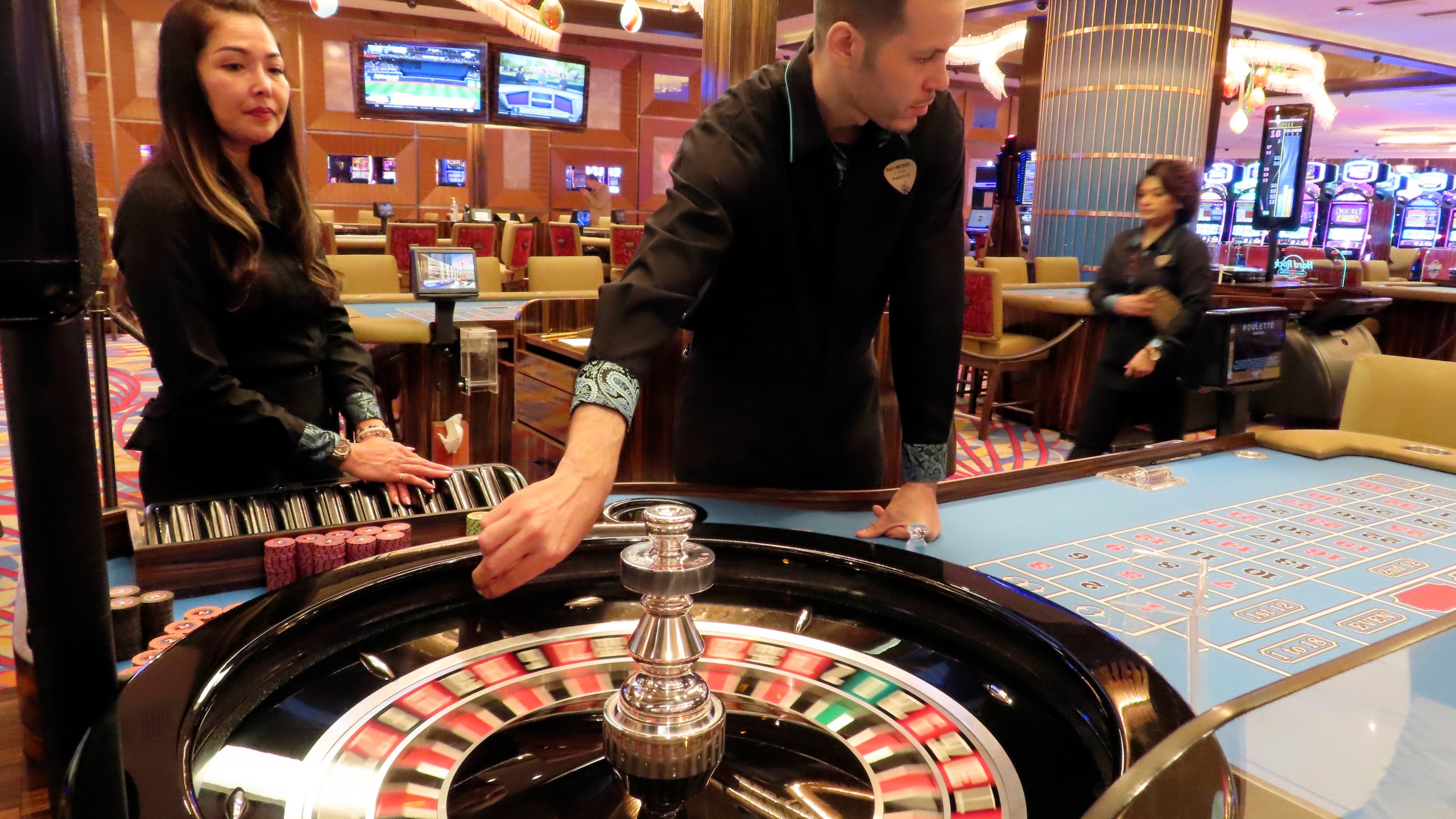 Dealers conduct a game of roulette at the Hard Rock casino in Atlantic City, N.J., on May 17, 2023. All nine Atlantic City casinos turned a profit in the second quarter of this year, although that collective profit was down more than 20% from a year ago. Figures released Tuesday, Aug. 22, by the New Jersey Division of Gaming Enforcement show the casinos posted a gross operating profit of nearly $146 million in the second quarter of this year. (AP Photo/Wayne Parry)