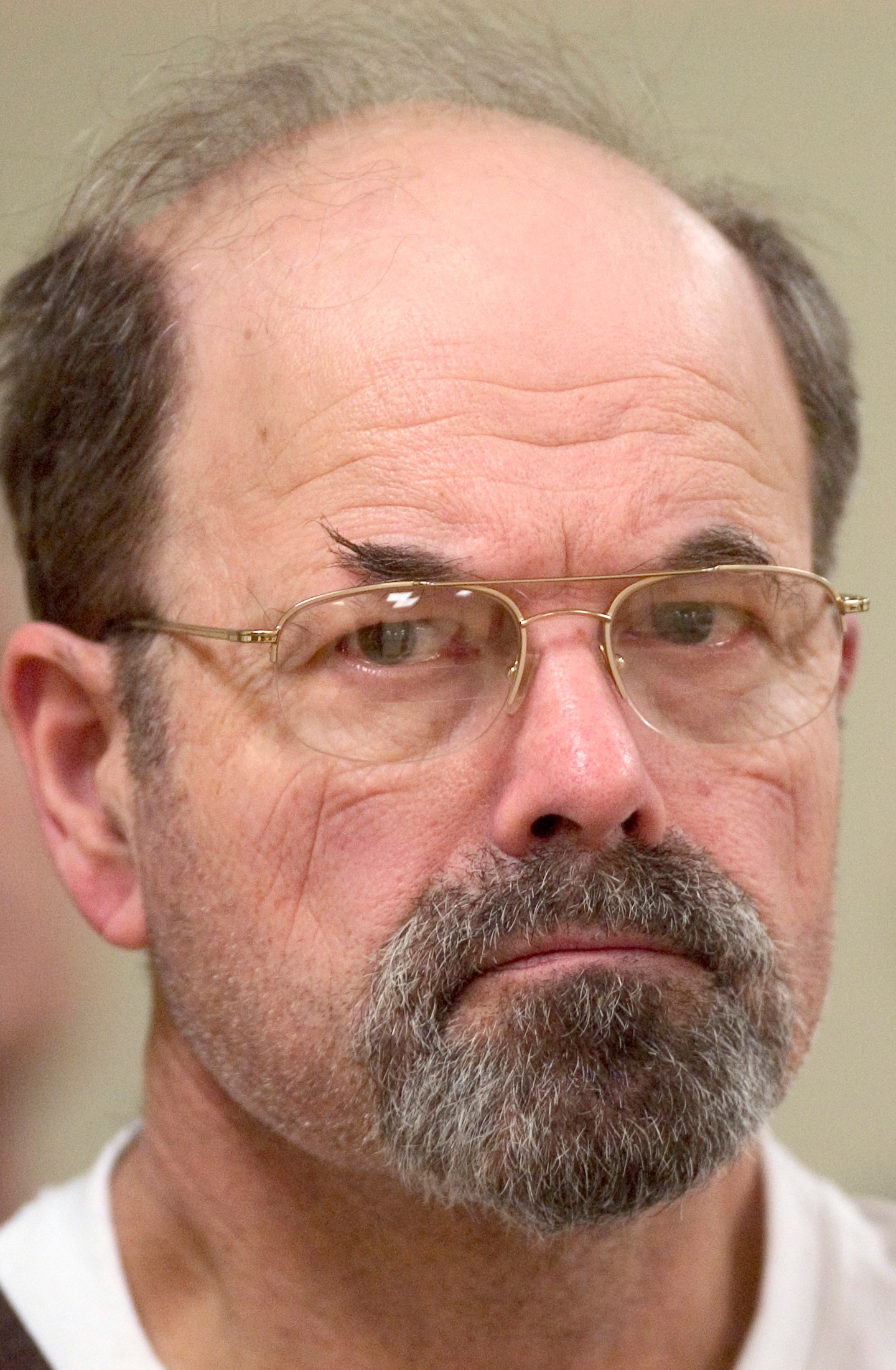 FILE - Convicted BTK killer Dennis Rader listens during a court proceeding, Oct. 12, 2005, in El Dorado, Kan. On Wednesday, Aug. 23, 2023, authorities in Oklahoma and Missouri said they are investigating whether the BTK serial killer was responsible for other homicides, with their search leading them to dig on Tuesday, Aug. 22, near his former Kansas property. (Travis Heying/The Wichita Eagle via AP, Pool, File)