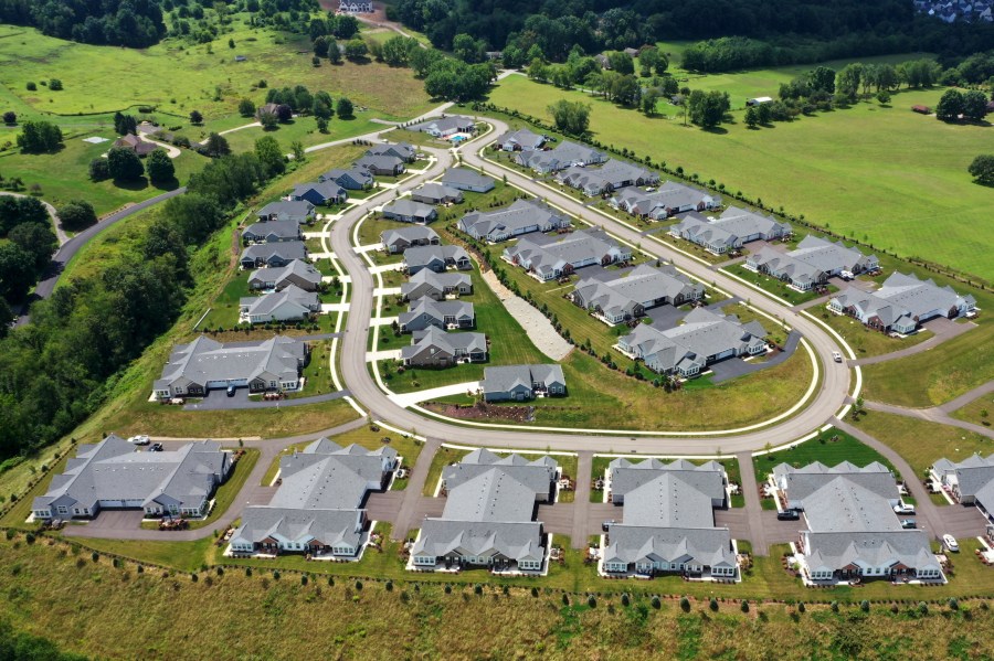 A housing development in Middlesex Township, Pa., is shown on Aug. 12, 2023. On Thursday, Freddie Mac reports on this week's average U.S. mortgage rates. (AP Photo/Gene J. Puskar