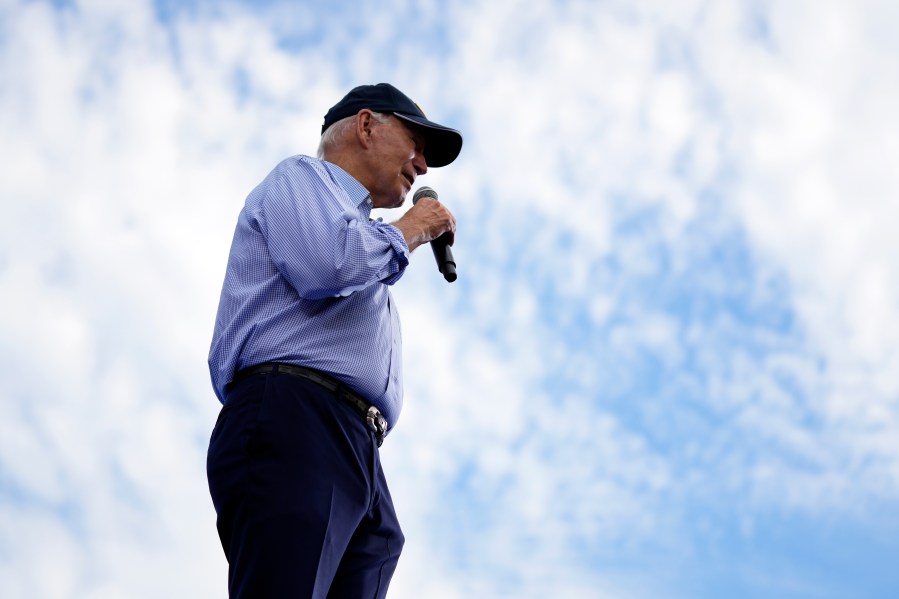 President Joe Biden speaks during a Labor Day event at the Sheet Metal Workers Local 19, in Philadelphia, Monday, Sept. 4, 2023. (AP Photo/Matt Rourke)