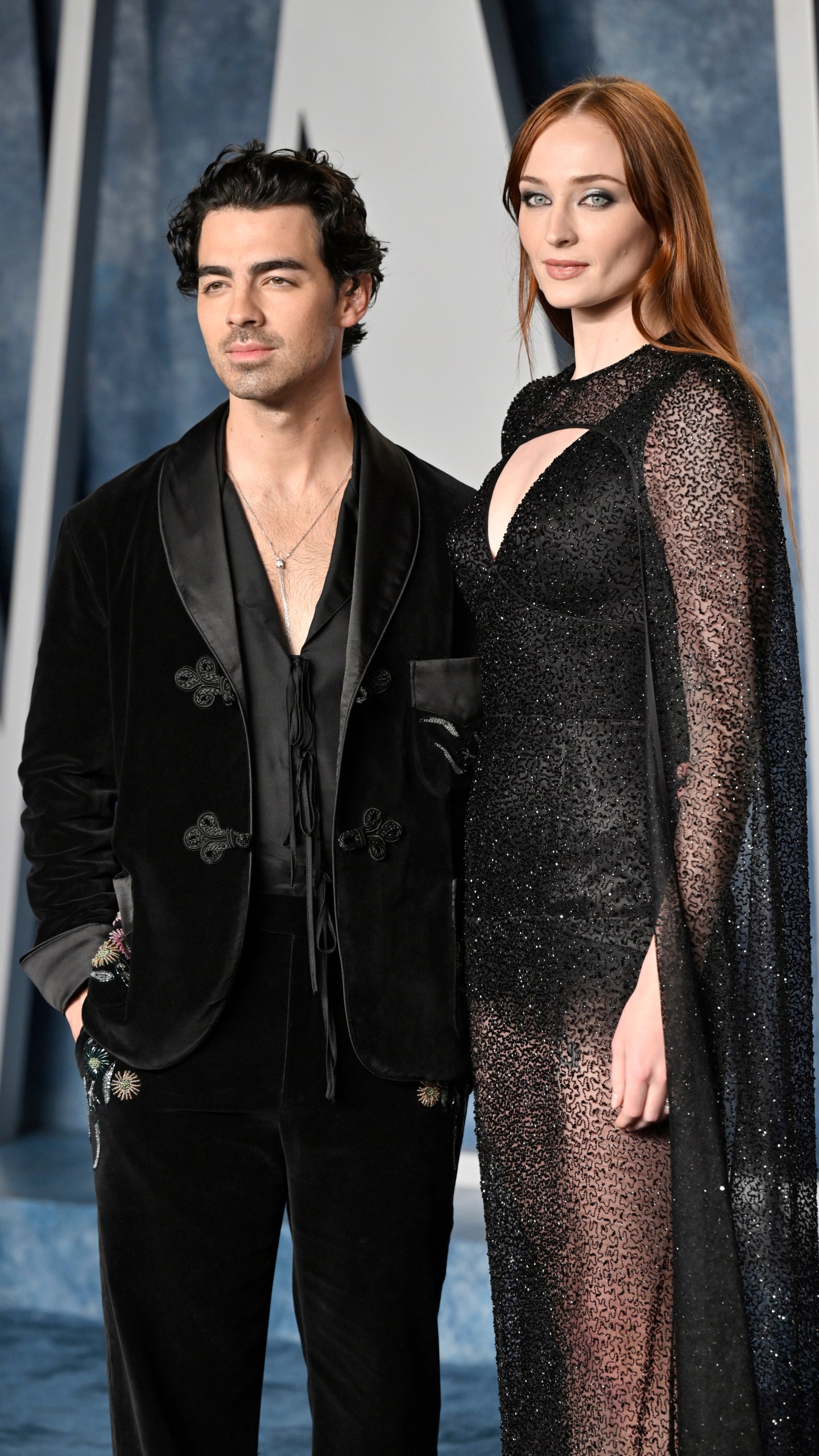 FILE - Joe Jonas, left, and Sophie Turner appear at the Vanity Fair Oscar Party on March 12, 2023, at the Wallis Annenberg Center in Beverly Hills, Calif. Jonas has filed for divorce from Turner after four years of marriage and two children. The 34-year-old Jonas Brothers singer filed to end his marriage with the 27-year-old star of “Game of Thrones” and “X-Men” actor on Tuesday, Sept. 5, 2023, in a Florida court. (Photo by Evan Agostini/Invision/AP, File)