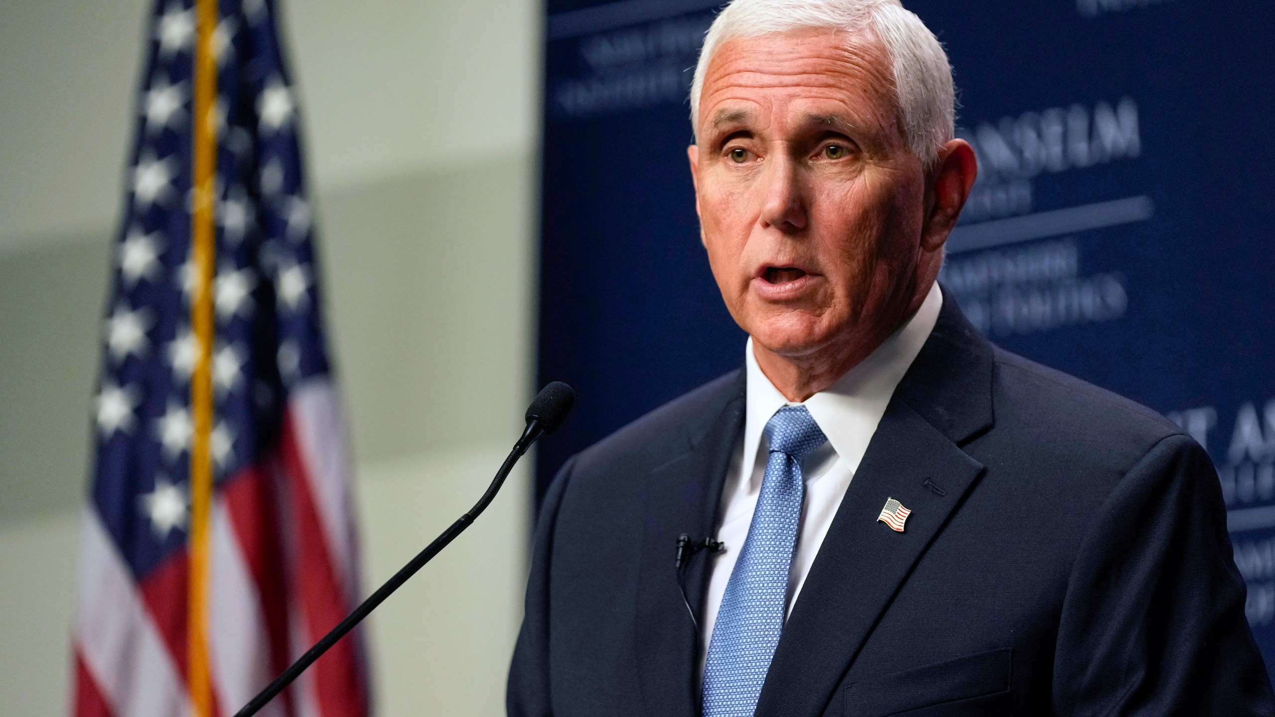 FILE - Republican presidential candidate former Vice President Mike Pence speaks at St. Anselm College, Wednesday, Sept. 6, 2023, in Manchester, N.H. (AP Photo/Robert F. Bukaty, File)