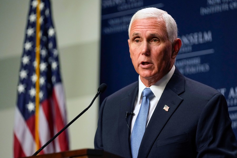 FILE - Republican presidential candidate former Vice President Mike Pence speaks at St. Anselm College, Wednesday, Sept. 6, 2023, in Manchester, N.H. (AP Photo/Robert F. Bukaty, File)