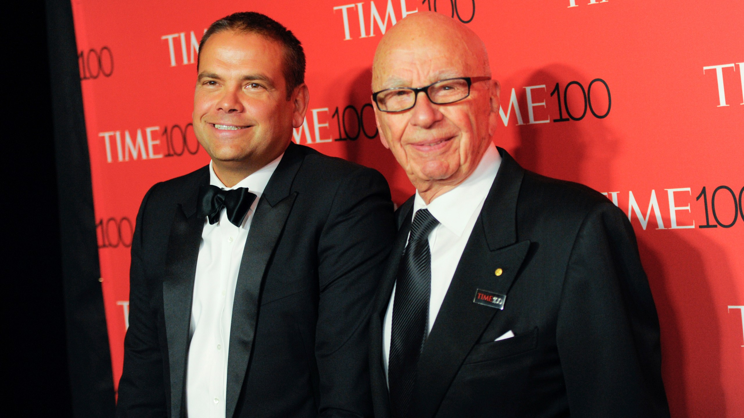 FILE - Lachlan Murdoch, left, and Rupert Murdoch attend the TIME 100 Gala in New York on April 21, 2015. Media magnate Rupert Murdoch is stepping down as chairman of News Corp. and Fox Corp., the companies that he built into forces over the last 50 years. He will become chairman emeritus of both corporations, the company announced on Thursday. His son, Lachlan, will control both companies. (Photo by Evan Agostini/Invision/AP, File)