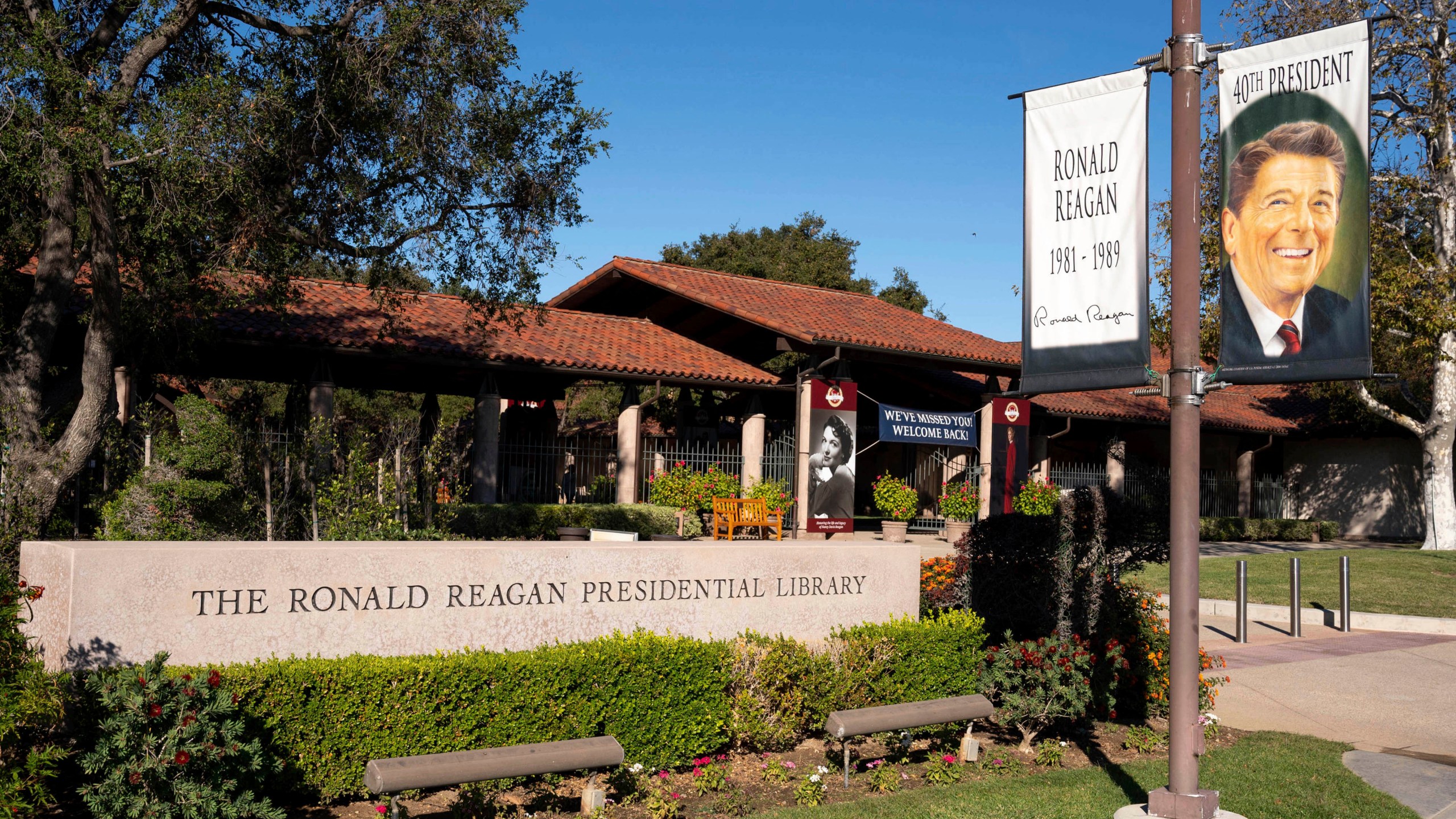 FILE - The Ronald Reagan Presidential Library and Museum entrance in Simi Valley, Calif., Nov. 3, 2021. The second Republican presidential debate is drawing near with a smaller on-stage lineup than last month's event. The two-hour debate starts at 9 p.m. ET on Wednesday, Sept. 27, 2023, at the Ronald Reagan Presidential Library in California. (David Crane/The Orange County Register via AP, File)