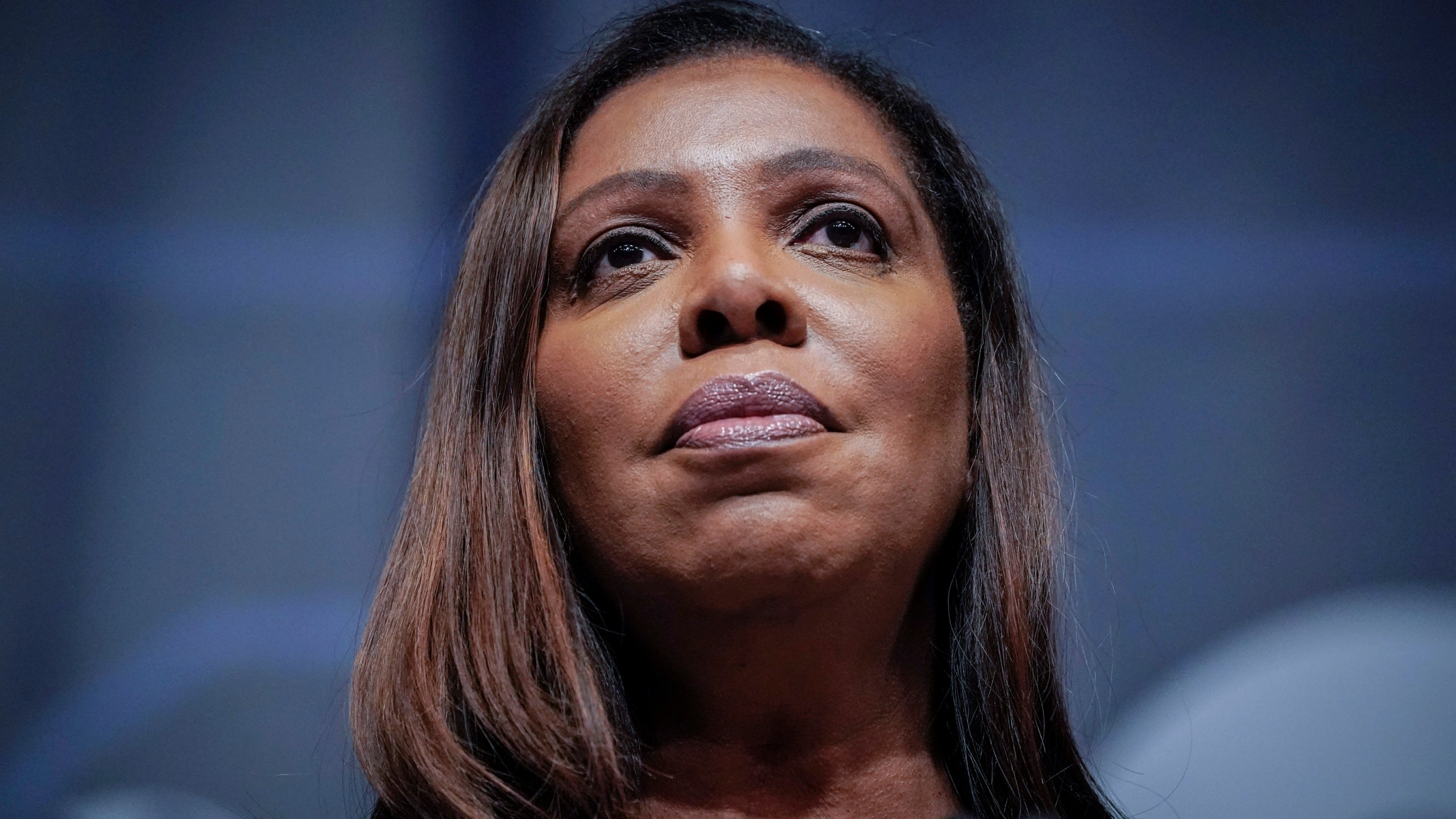 FILE - New York State Attorney General Letitia James speaks during the New York State Democratic Convention on Feb. 17, 2022, in New York. James fixated on Donald Trump as she campaigned for New York attorney general, branding the then-president a “con man” and ″carnival barker” and pledging to shine a “bright light into every dark corner of his real estate dealings.” (AP Photo/Seth Wenig, File)