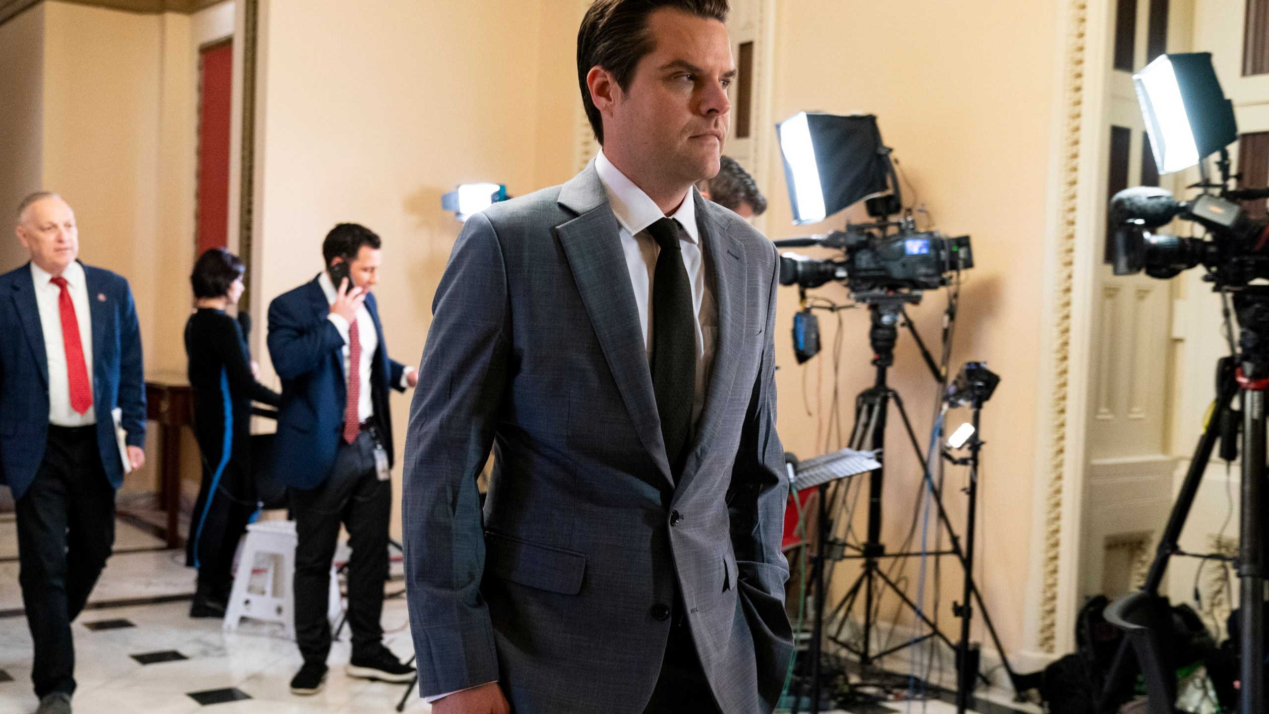 Rep. Matt Gaetz, R-Fla., walks to the House chamber, Friday, Sept. 29, 2023, on Capitol Hill in Washington. (AP Photo/Jacquelyn Martin)