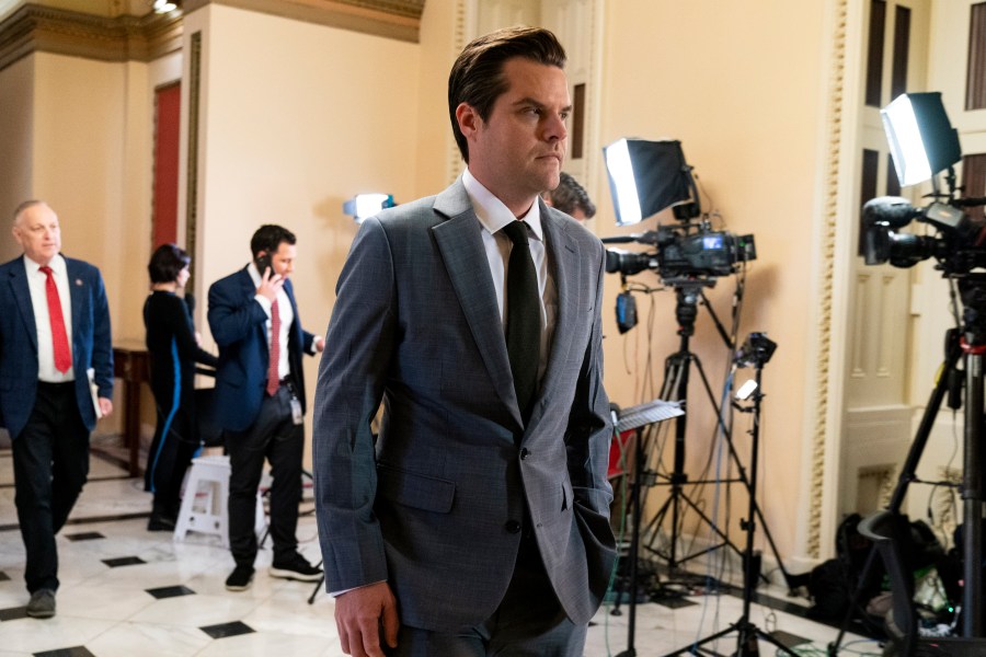 Rep. Matt Gaetz, R-Fla., walks to the House chamber, Friday, Sept. 29, 2023, on Capitol Hill in Washington. (AP Photo/Jacquelyn Martin)