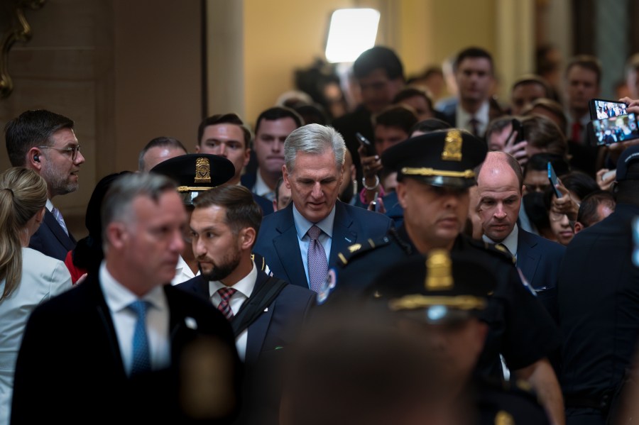 Rep. Kevin McCarthy, R-Calif., leaves the House floor after being ousted as Speaker of the House at the Capitol in Washington, Tuesday, Oct. 3, 2023. (AP Photo/J. Scott Applewhite)