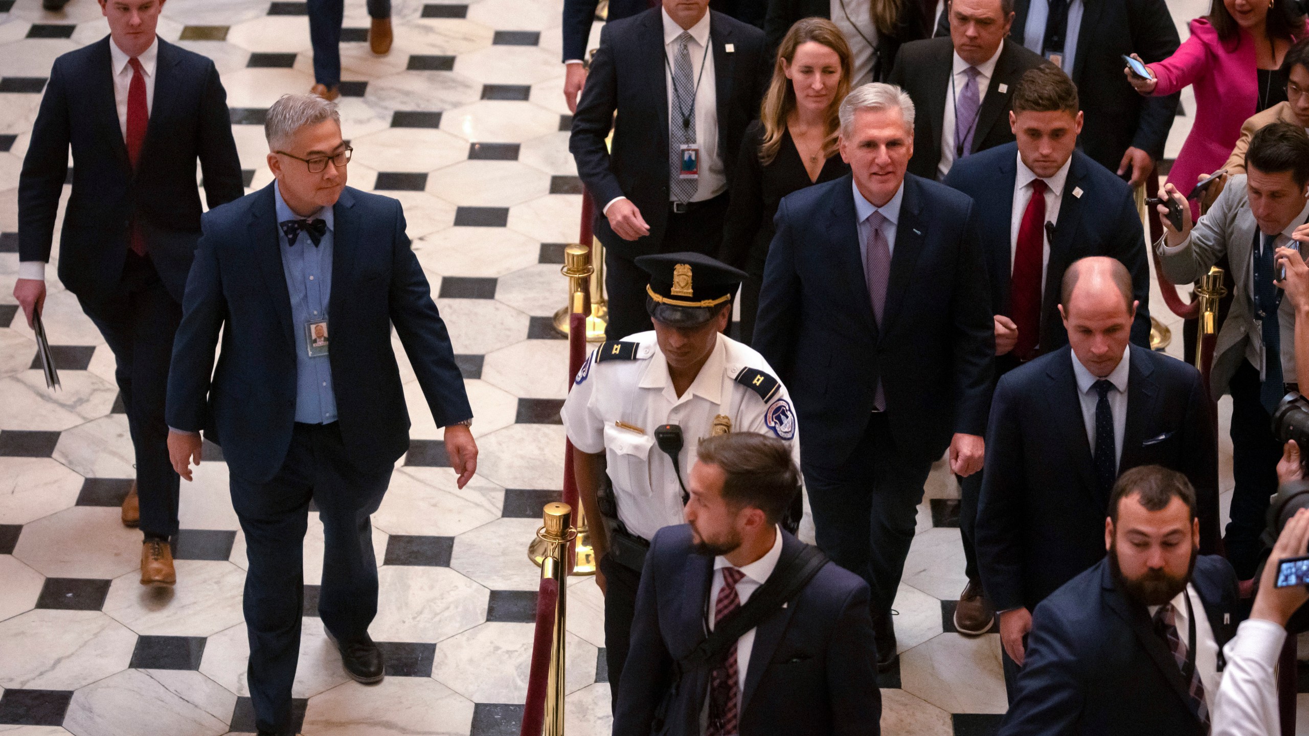 Rep. Kevin McCarthy, R-Calif., leaves the House floor after being ousted as Speaker of the House at the Capitol in Washington, Tuesday, Oct. 3, 2023. (AP Photo/Mark Schiefelbein)