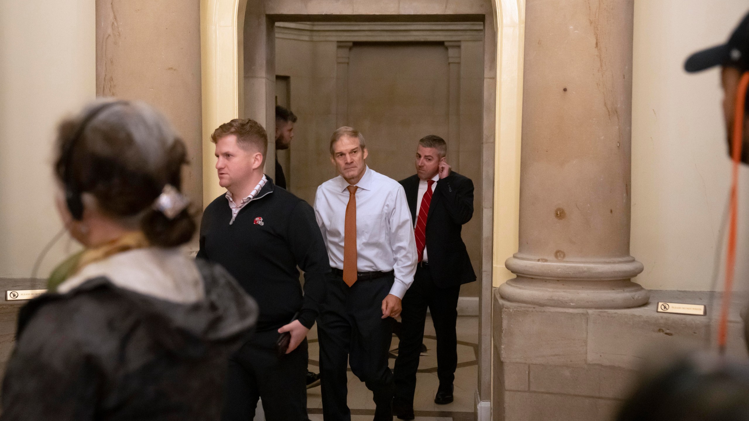 Rep. Jim Jordan, R-Ohio, leaves the offices of the Speaker of the House on Capitol Hill, Wednesday, Oct. 4, 2023 in Washington. (AP Photo/Mark Schiefelbein)