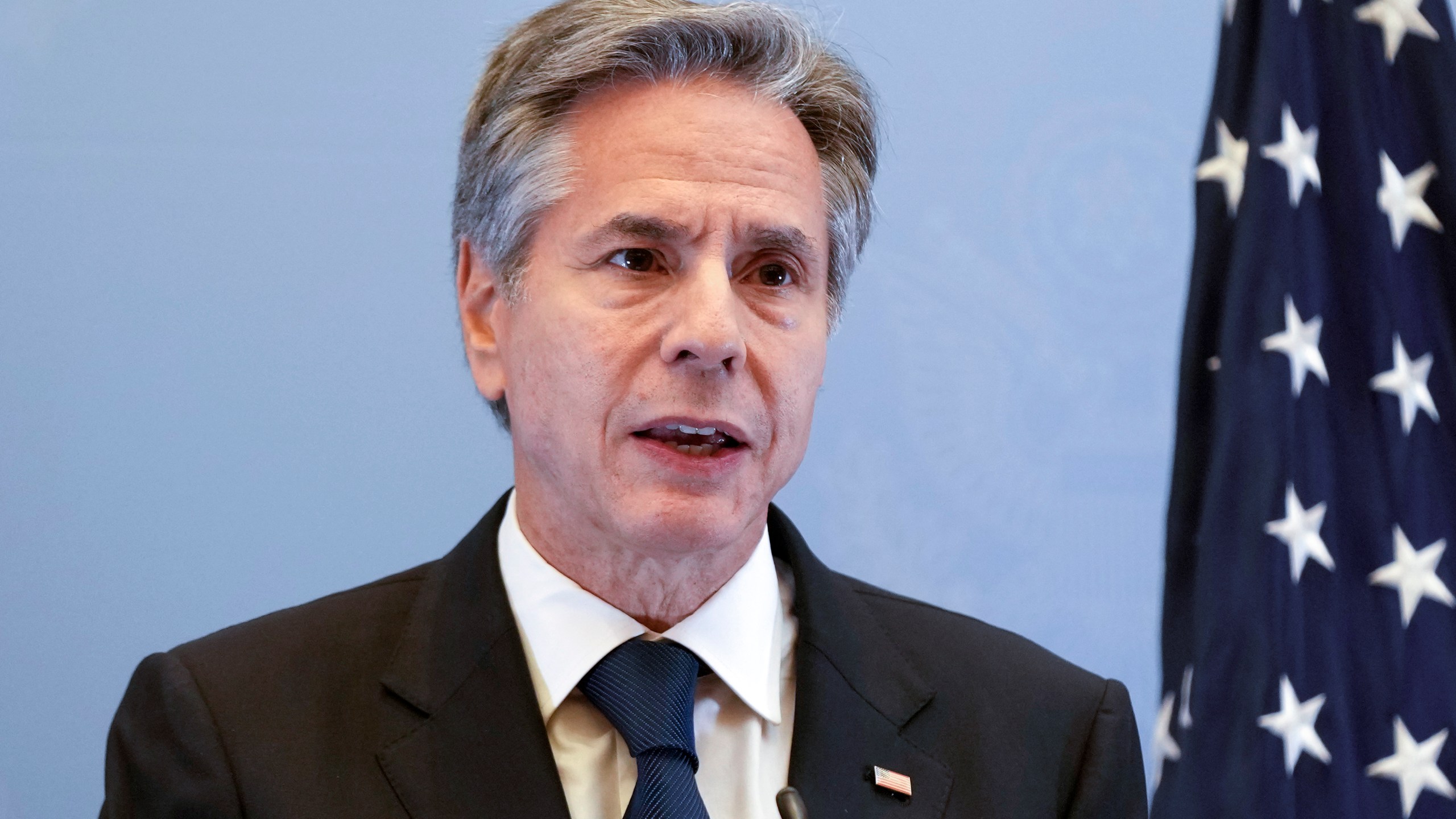 U.S. Secretary of State Antony Blinken speaks during a press conference, Thursday Oct. 12, 2023, in Tel Aviv. (AP Photo/Jacquelyn Martin, pool)