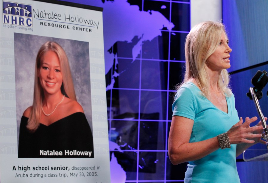 FILE - Beth Holloway, mother of Natalee Holloway, speaks during the opening of the Natalee Holloway Resource Center (NHRC) at the National Museum of Crime & Punishment in Washington, Tuesday, June 8, 2010. Court records filed Friday, Oct. 13, 2023, indicate Joran van der Sloot, the chief suspect in Natalee Holloway’s 2005 disappearance, intends to plead guilty in a federal case accusing him of trying to extort money from the missing teen’s mother. (AP Photo/Pablo Martinez Monsivais, File)