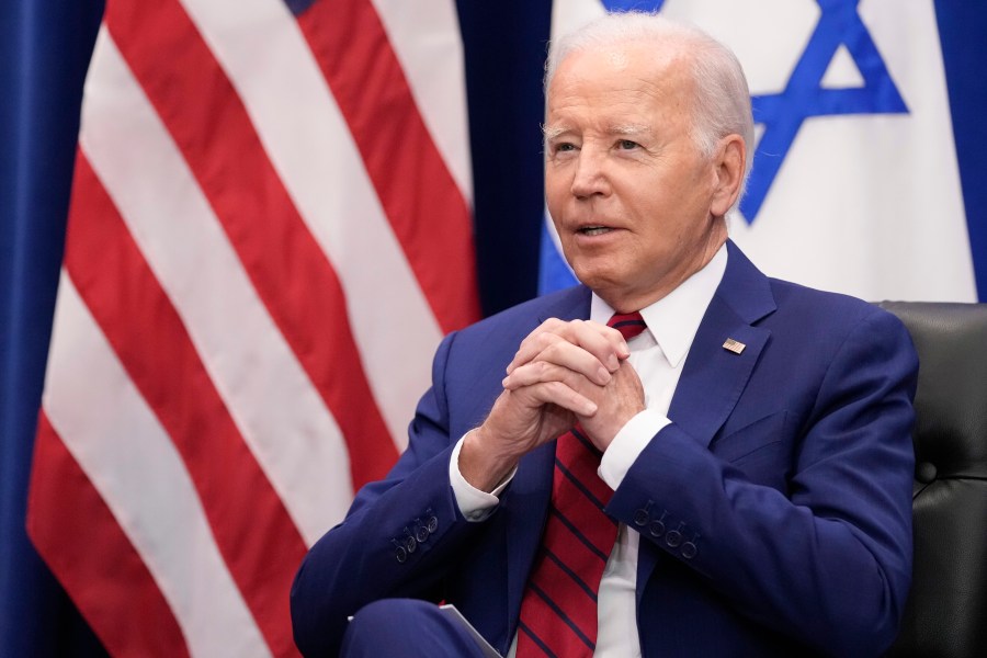 FILE - President Joe Biden listens as he meets with Israeli Prime Minister Benjamin Netanyahu in New York, Sept. 20, 2023. (AP Photo/Susan Walsh, File)