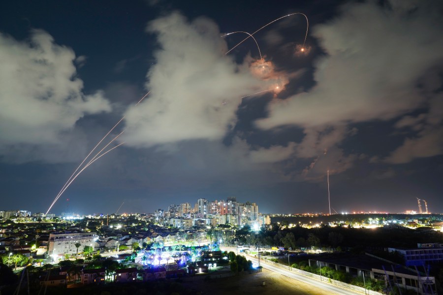 Israeli Iron Dome air defense system fires to intercept a rocket fired from the Gaza Strip, in Ashkelon, Israel, Thursday, Oct.19, 2023. (AP Photo/Tsafrir Abayov)