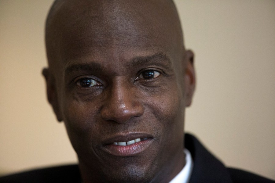 FILE - Jovenel Moise talks to journalists during an interview in his office in Petion-Ville, Haiti, Tuesday, Nov. 29, 2016. Haiti police has announced Thursday, Cot. 19, 2023, the arrest of a former Haitian official considered one of the main suspects in the killing of President Moïse. (AP Photo/Dieu Nalio Chery, File)