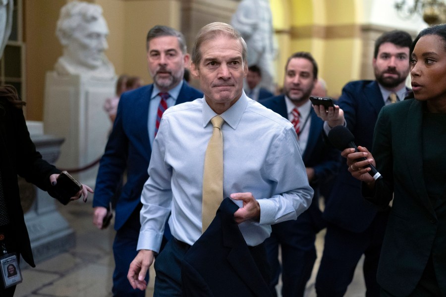 Rep. Jim Jordan, R-Ohio, chairman of the House Judiciary Committee leaves the Republican caucus meeting at the Capitol in Washington, Thursday, Oct. 19, 2023. (AP Photo/Jose Luis Magana)