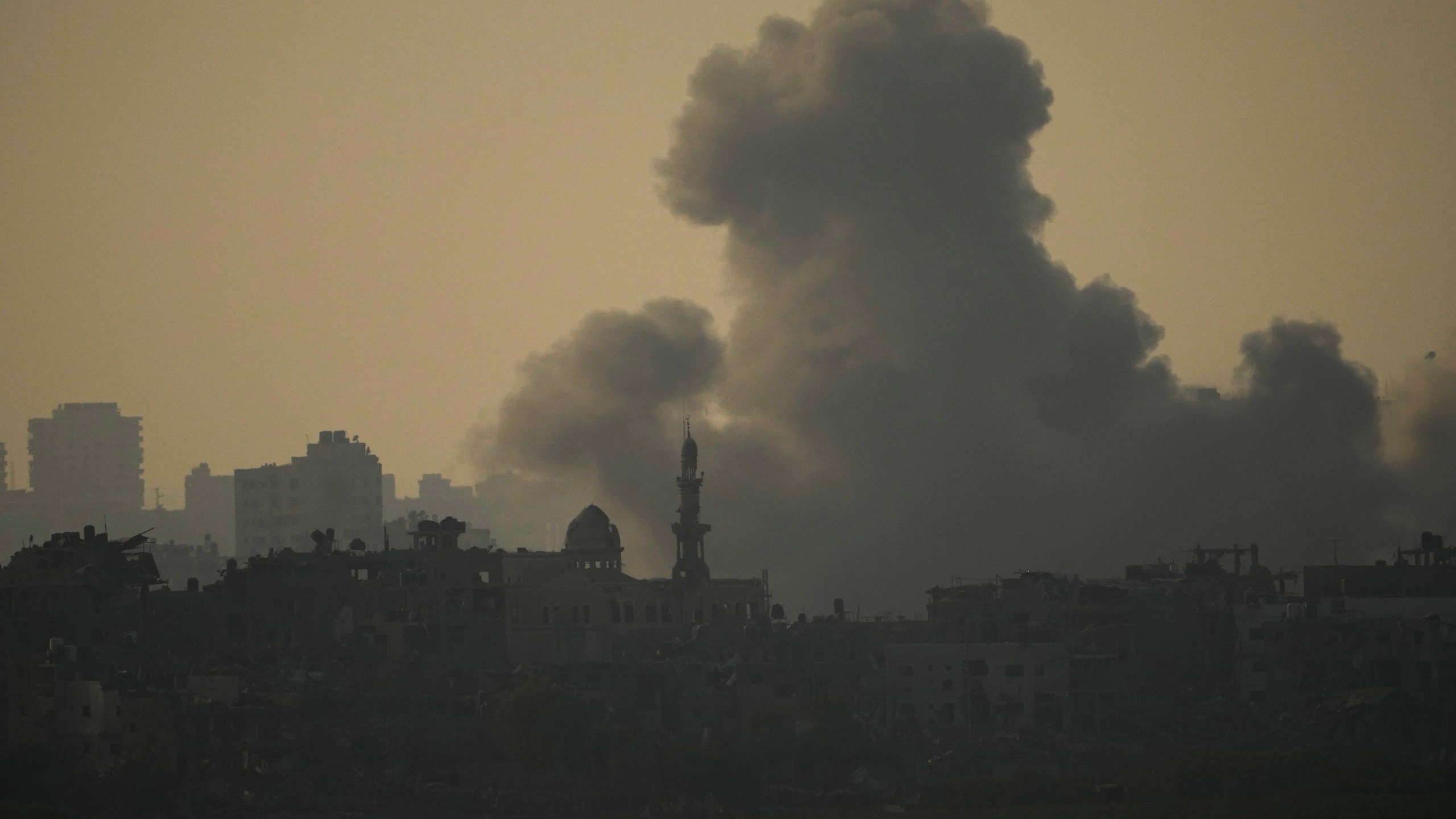 Smoke rises following an Israeli airstrike in the Gaza Strip, as seen from southern Israel, Monday, Oct. 23, 2023. (AP Photo/Francisco Seco)