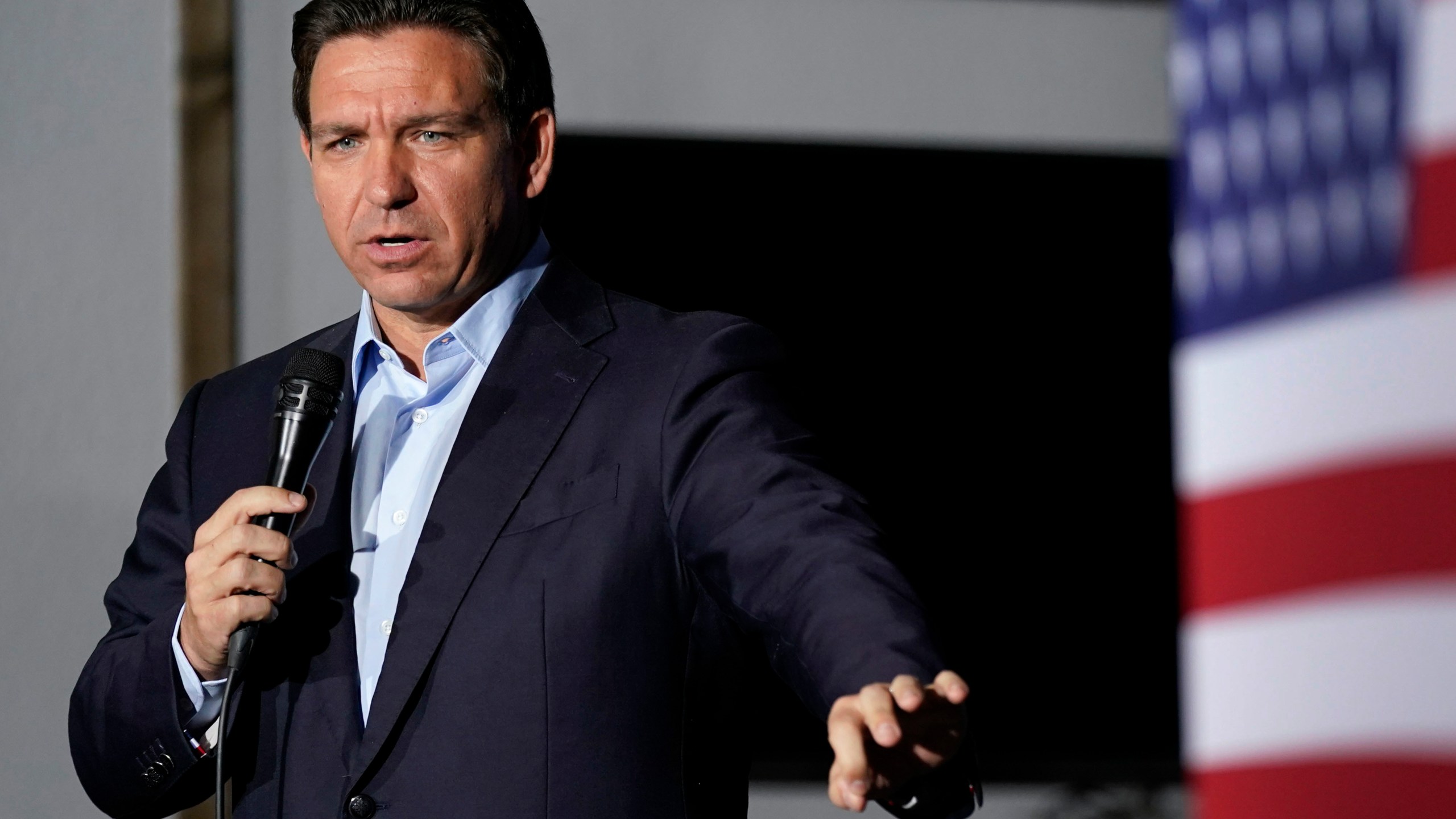 FILE - Republican presidential candidate Florida Gov. Ron DeSantis speaks during a meet and greet, Saturday, Oct. 14, 2023, in Creston, Iowa. (AP Photo/Charlie Neibergall, File)