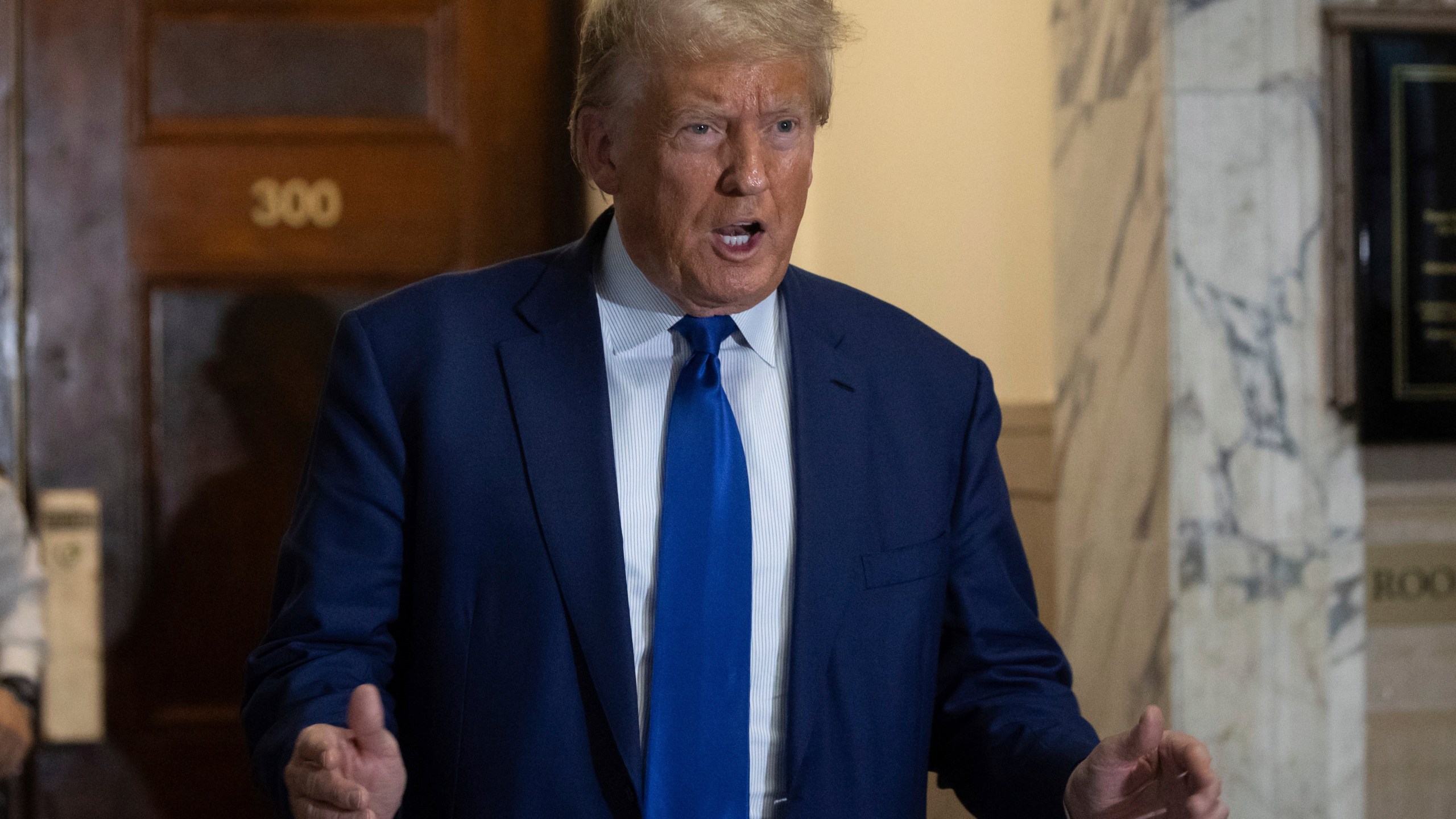 Former President Donald Trump arrives at the courtroom for his civil business fraud trial at New York Supreme Court, Wednesday, Oct. 25, 2023, in New York. (AP Photo/Yuki Iwamura)