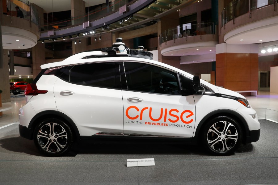 FILE - In this Jan. 16, 2019, file photo, Cruise AV, General Motor's autonomous electric Bolt EV is displayed in Detroit. General Motors’ Cruise says it's suspending its driverless operations nationwide as the robotaxi service works to rebuild public trust. The announcement, Friday, Oct. 27, 2023, arrives just days after California regulators revoked Cruise’s license — after determining that its driverless cars, which recently began transporting passengers throughout San Francisco, posed dangers to public safety. (AP Photo/Paul Sancya, File)