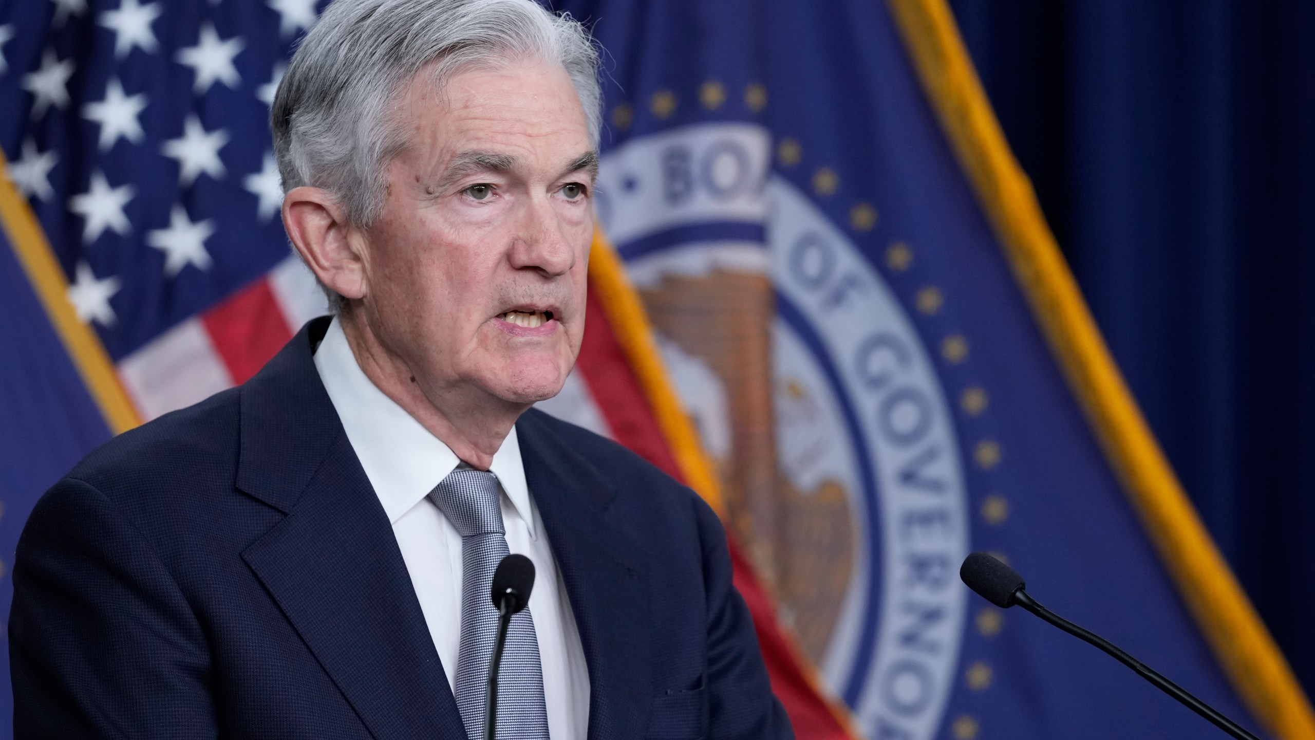 Federal Reserve Chairman Jerome Powell speaks during a news conference at the Federal Reserve in Washington, Wednesday, Nov. 1, 2023. Powell announced that interest rates will remain unchanged. (AP Photo/Susan Walsh)