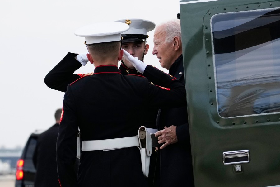 President Joe Biden arrives on Marine One at Minneapolis–Saint Paul International Airport in St. Paul, Minn., Wednesday, Nov. 1, 2023, after speaking in Northfield, Minn. (AP Photo/Andrew Harnik)