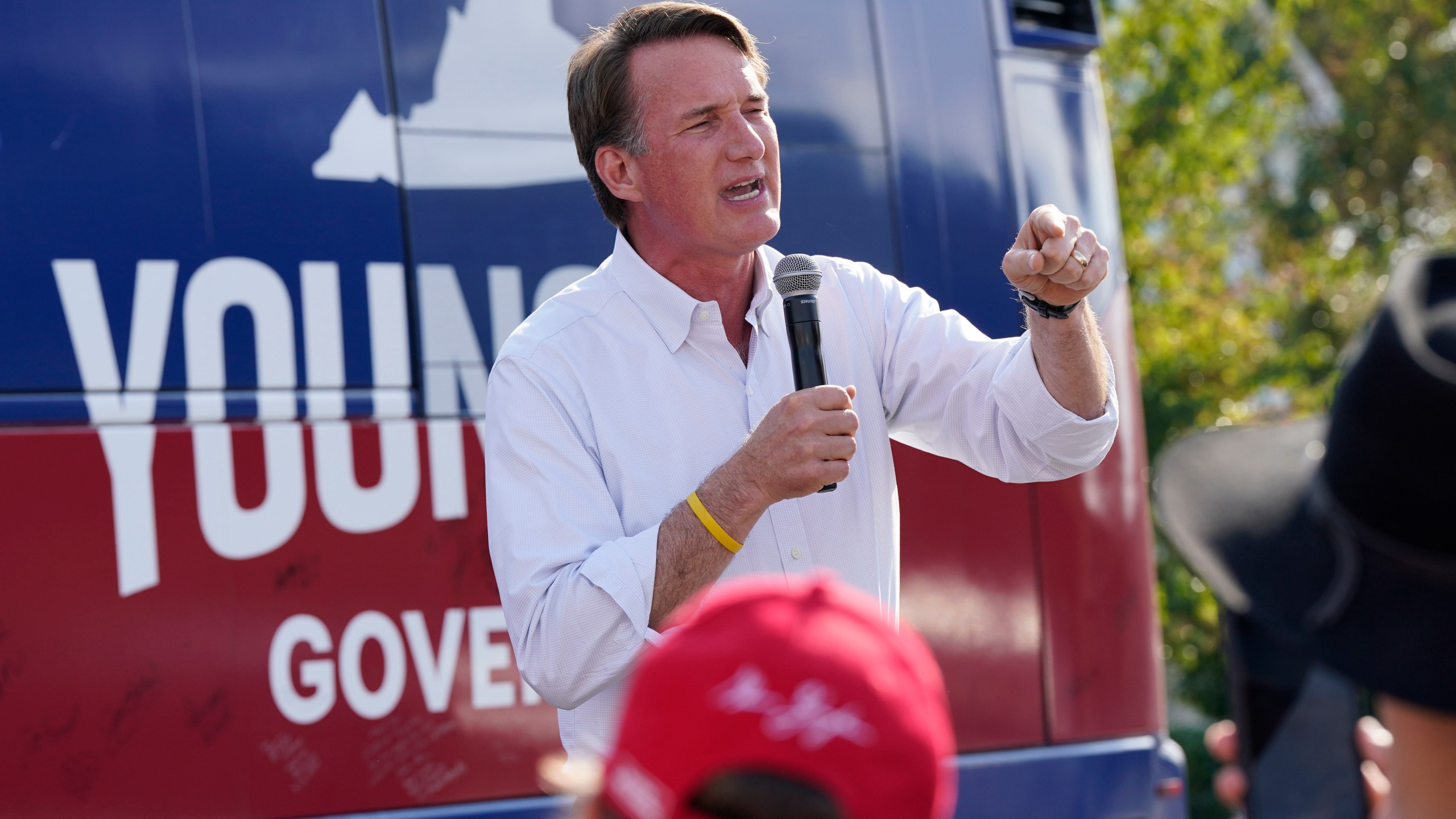 FILE - Virginia Gov. Glenn Youngkin addresses the crowd during an early voting rally Sept. 21, 2023, in Petersburg, Va. (AP Photo/Steve Helber, File)