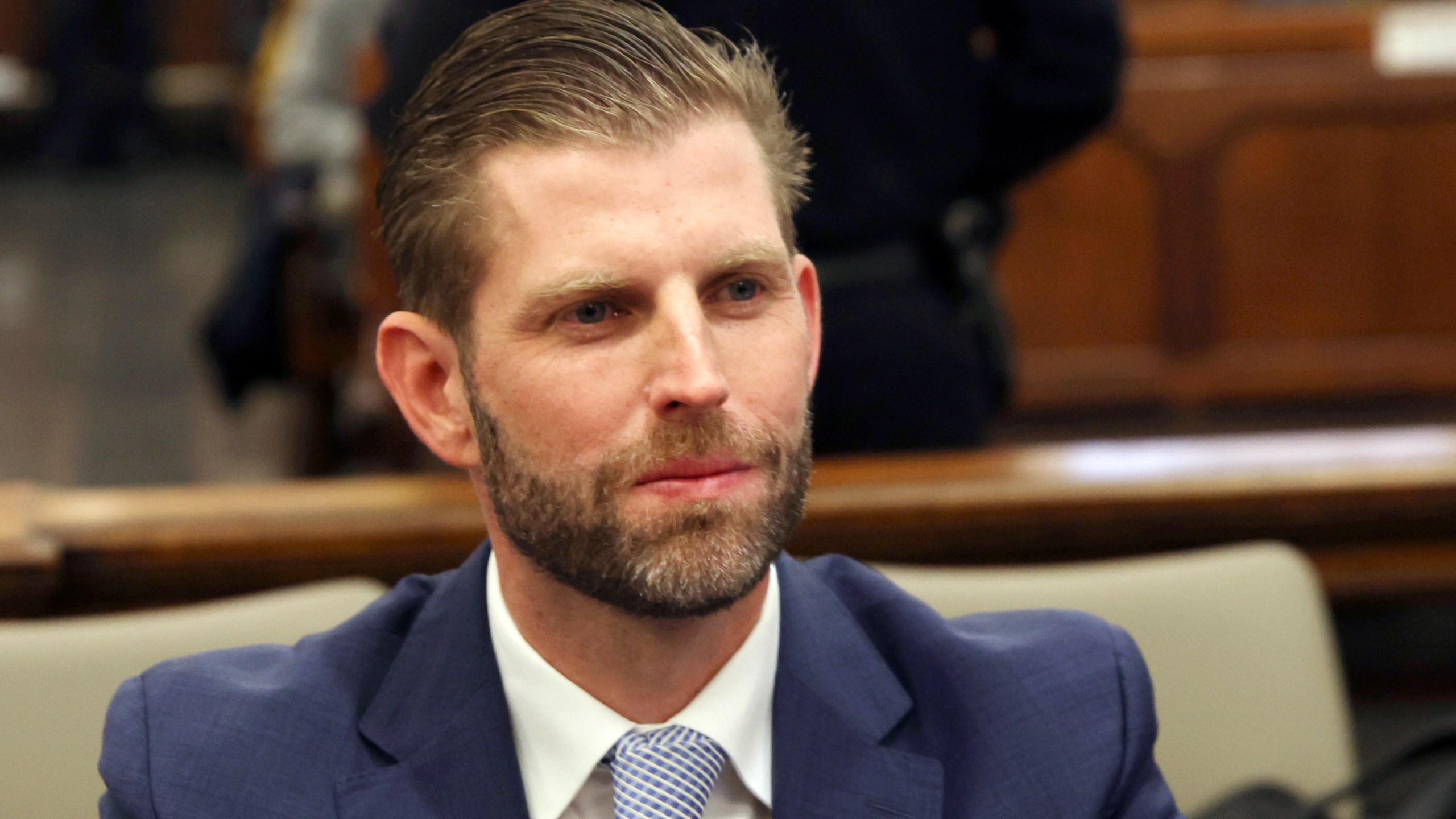 Former President Donald Trump's son and co-defendant Eric Trump appears during the Trump Organization’s civil fraud trial, Thursday, Nov. 2, 2023, at New York Supreme Court in New York. (Shannon Stapleton/Pool Photo via AP)