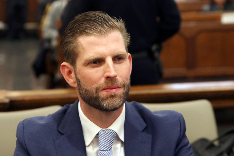 Former President Donald Trump's son and co-defendant Eric Trump appears during the Trump Organization’s civil fraud trial, Thursday, Nov. 2, 2023, at New York Supreme Court in New York. (Shannon Stapleton/Pool Photo via AP)