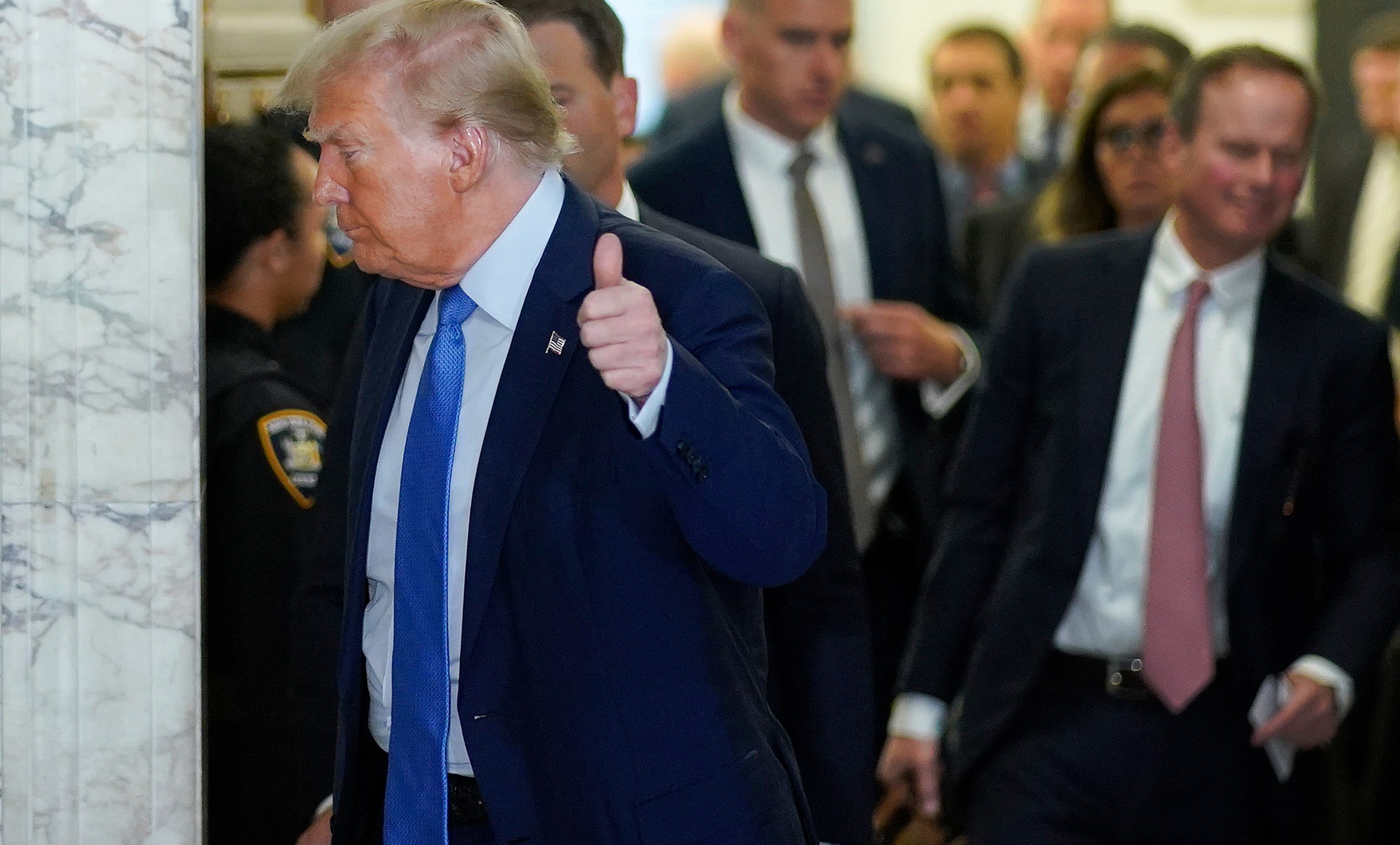 Former President Donald Trump walks out of the courtroom during a break in proceedings at New York Supreme Court, Monday, Nov. 6, 2023, in New York. (AP Photo/Eduardo Munoz Alvarez)