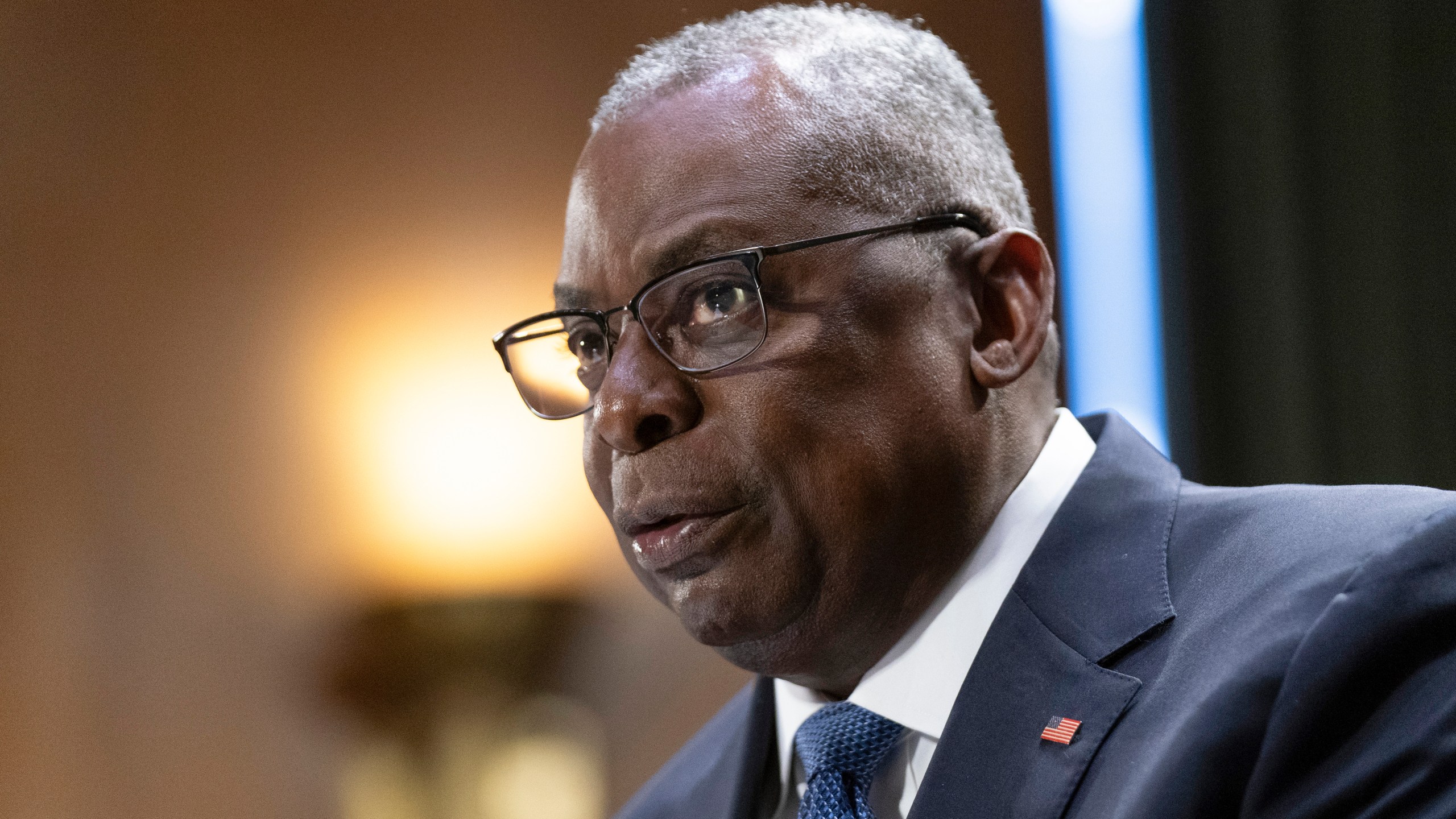 FILE - Defense Secretary Lloyd Austin testifies before a Senate Appropriations Committee on Capitol Hill in Washington, Oct. 31, 2023. The U.S. launched an airstrike on a facility in eastern Syria linked to Iranian-backed militias, in retaliation for what has been a growing number of attacks on bases housing U.S. troops in the region for the past several weeks, the Pentagon said.(AP Photo/Manuel Balce Ceneta, File)