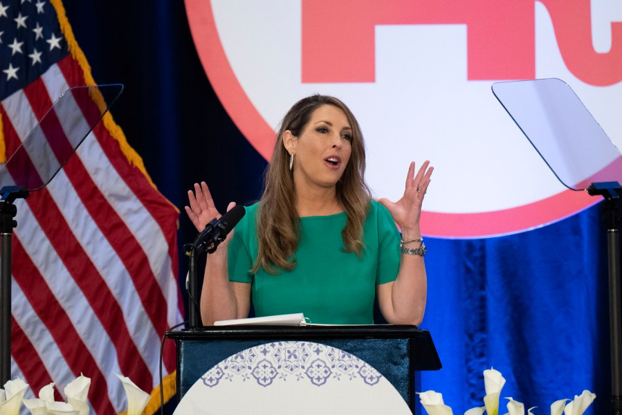 Republican National Committee Chair Ronna McDaniel speaks at the committee's winter meeting in Dana Point, Calif., Jan. 27, 2023. A fourth Republican presidential debate has been set for Dec. 6 in Tuscaloosa, Ala., with heightened polling requirements that could make the stage less crowded than before. (AP Photo/Jae C. Hong, File)