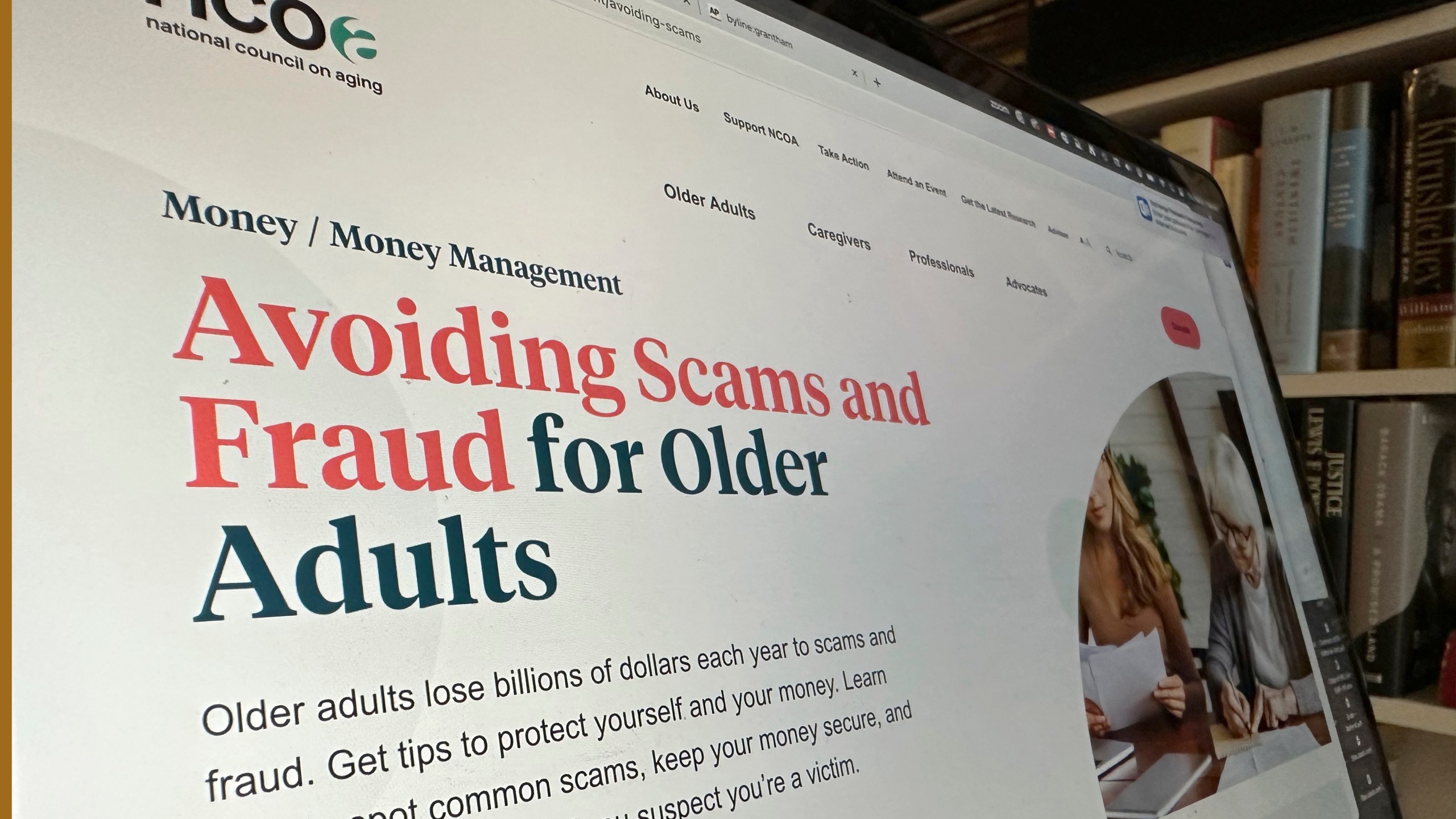 A page from the National Council on Aging website is shown in this photo taken Thursday, Nov. 9, 2023 in New York. In 2022, consumers lost $8.8 billion to scammers. And older adults lost the highest amount of money compared to other age groups, according to the Federal Trade Commission. (AP Photo/Peter Morgan)